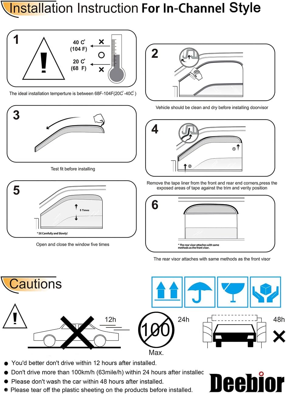194249 Side Window Wind Deflector,4pcs in-Channel Style Nice Sun Rain Guards Set,Dark Smoke Window Visor Compatible with 2007-2018 Jeep Wrangler 4-Door (JK)