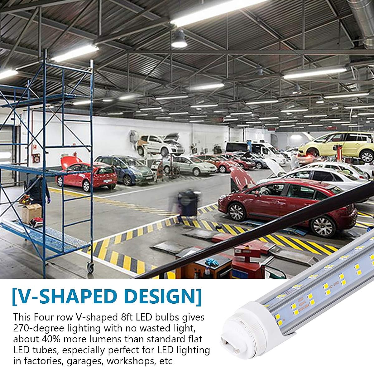 20-Pack 8FT R17D LED Light Bulbs - 144W 18800LM, 6000K Cool White Clear,96" HO T8 T10 T12 LED Tube Light Replacement for Fluorescent, Double Sided Four Row 768pcs V Shape, Ballast Bypas