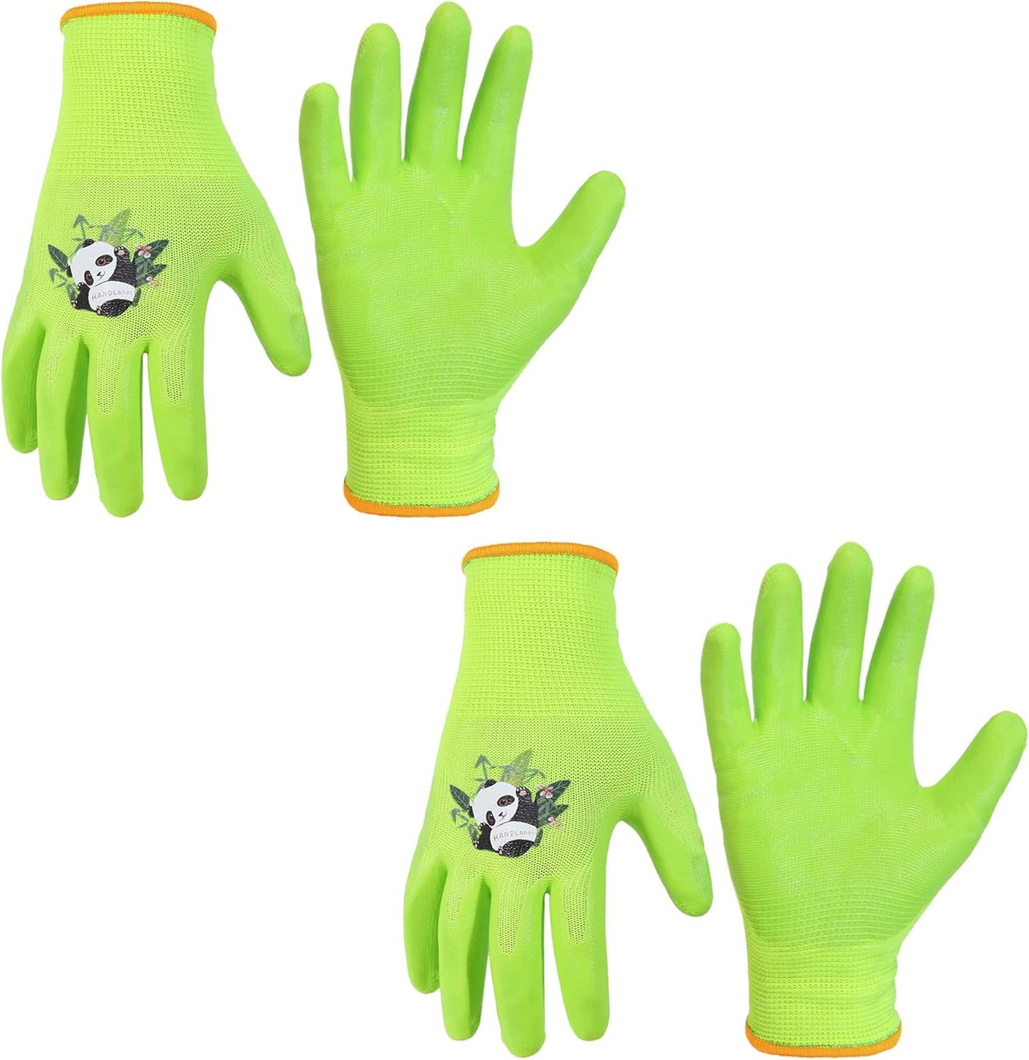 HANDLANDY 2 Pairs Kids Gardening Gloves, Toddler Children Garden Yard Work Outdoor Playing Gloves, Rubber Coating, for Girls Boys Youth (Size L, Green)