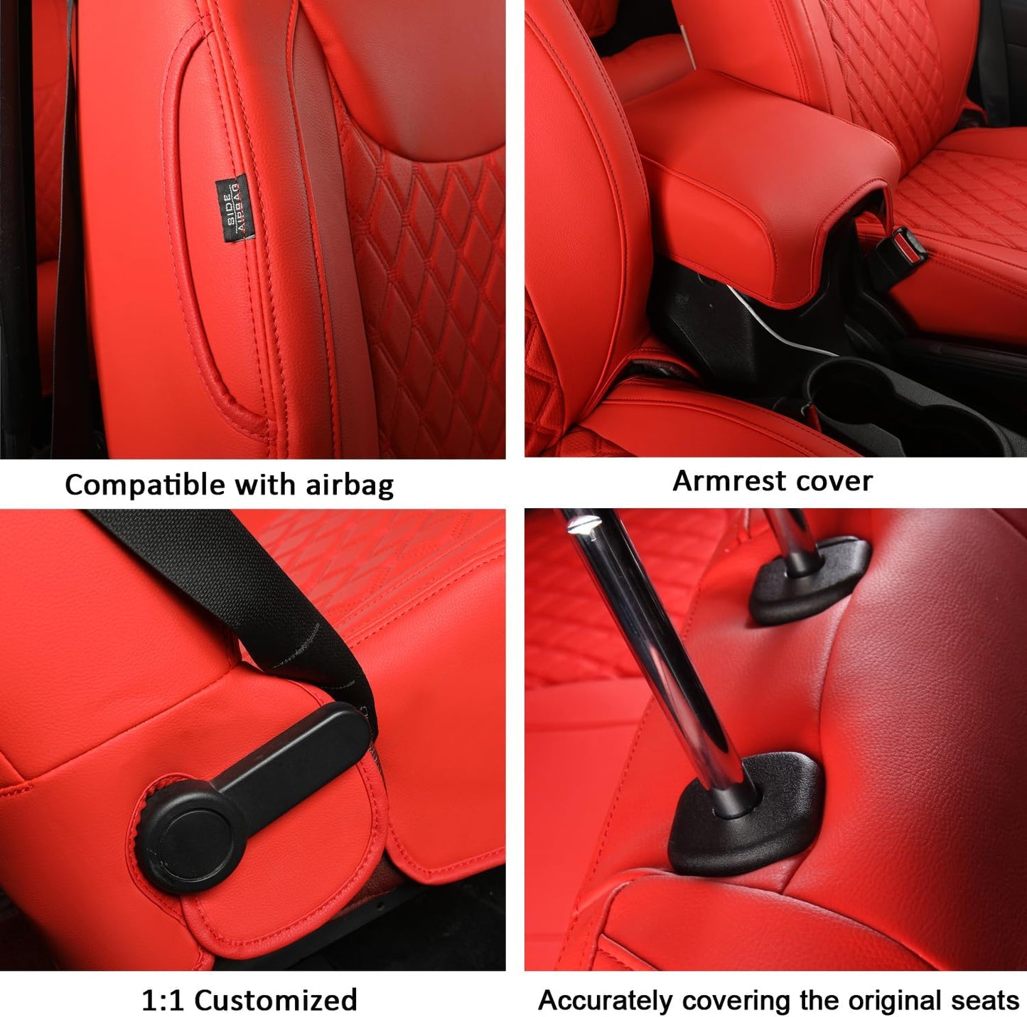 GIANT PANDA Customized Front Car Seat Covers for Jeep Wrangler JK 2/4 Door Sahara Sport Rubicon Unlimited Altitude 2013 2014 2015 2016 2017,Faux Leather - (Red)