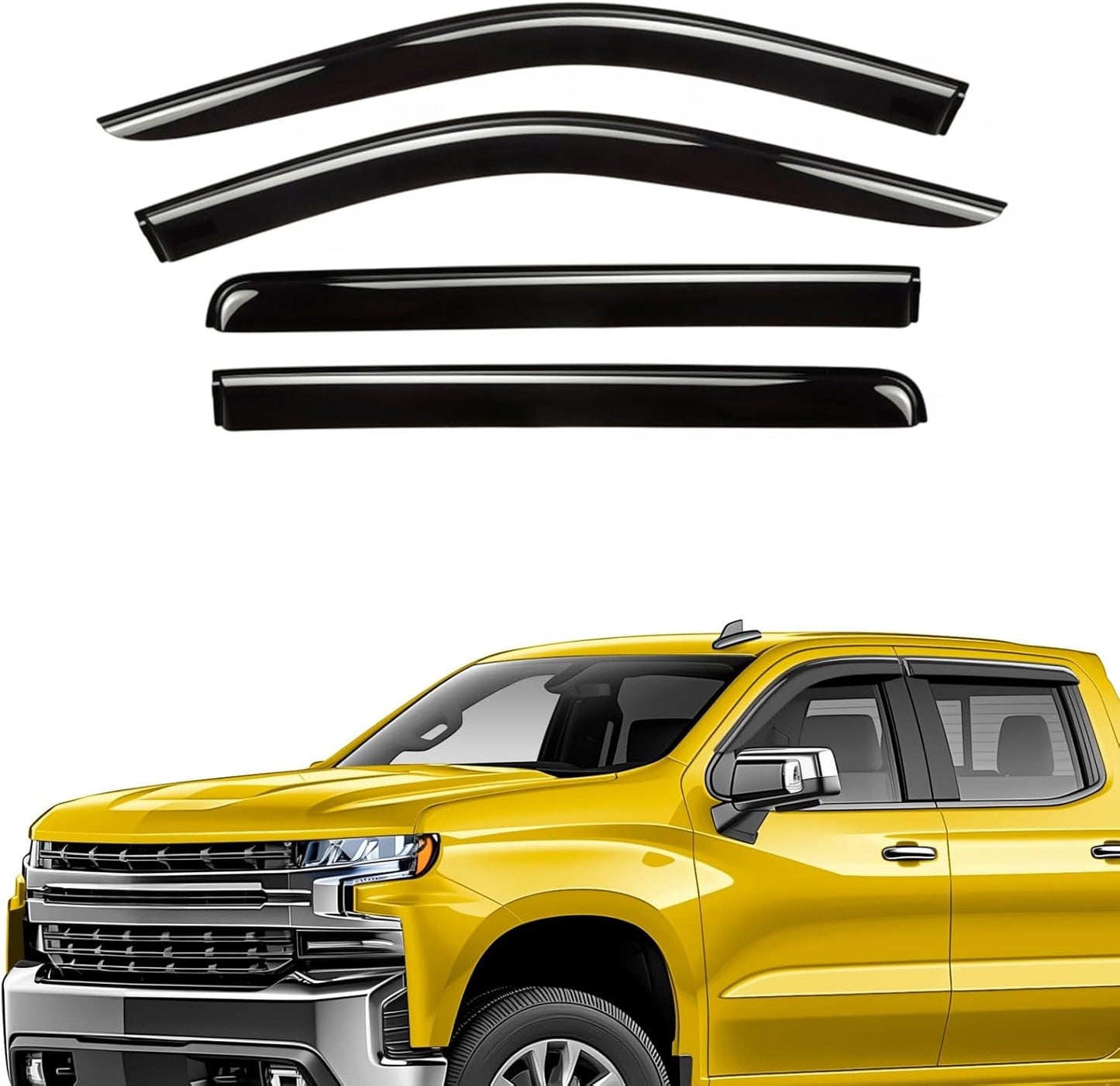 Extra Durable Window Deflectors Tape-On Window Visors Rain Guards Fit for Chevrolet (Chevy) Silverado 1500 2019-2025 Crew Cab, Sun Visors, Wind Vent for Shades, Exterior Car Accessories - 4pcs. AG0798