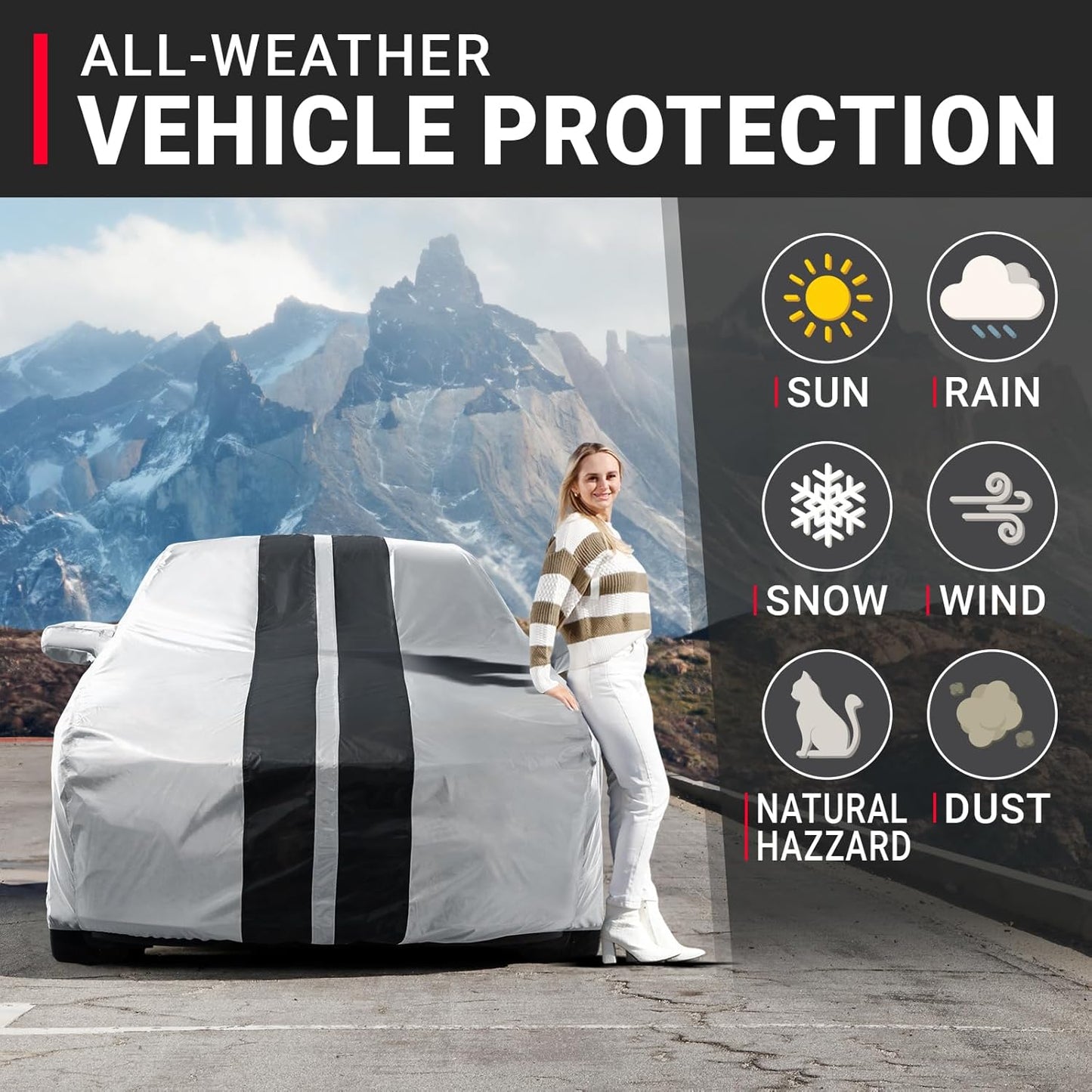 iCarCover Custom Car Cover for Chevy Corsica (1987-1996) Waterproof All Weather Rain Snow UV Sun Protector Full Exterior Indoor Outdoor Car Cover (Stripe - Gray/Black)