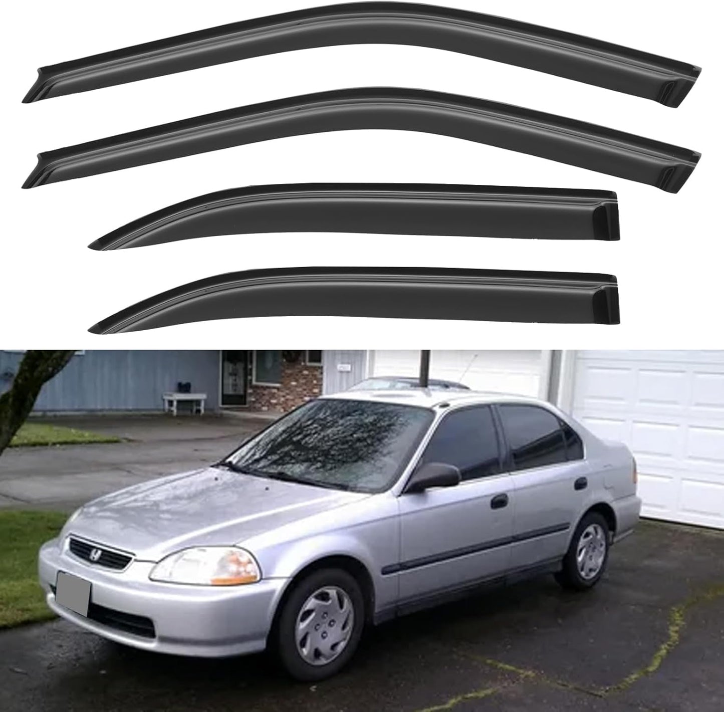 Window Visors Rain Guards Shield for 1996-2000 Honda Civic Sedan, Out-Channel Window Vent Wind Deflectors Visors Shades for 96-00 Civic