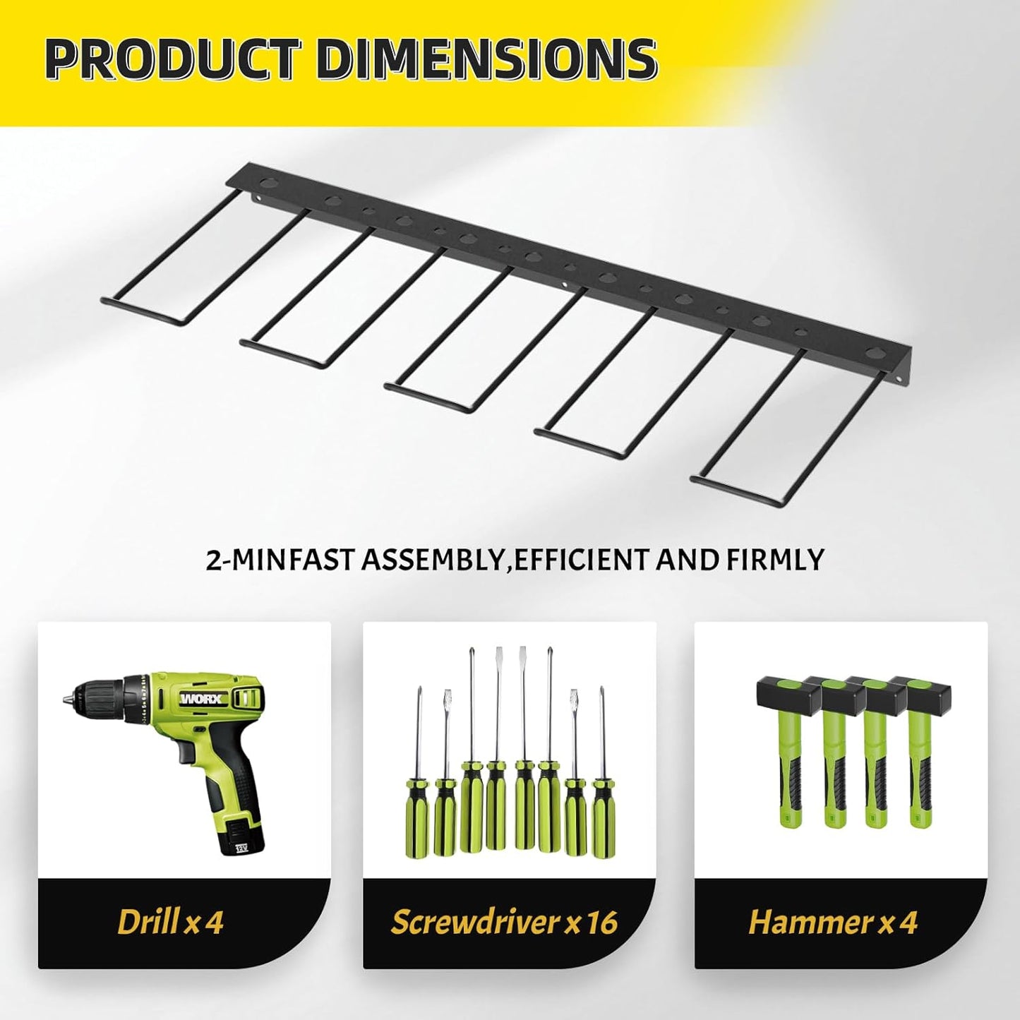 Power Tool Organizer Wall Mount with Charging Station, 4 Layers 6 Drill Holder, Heavy Duty Storage Utility Racks, Supports 600 lbs,Battery Shelf for Garage and Workbench (16 Inch Holder Basic Version)