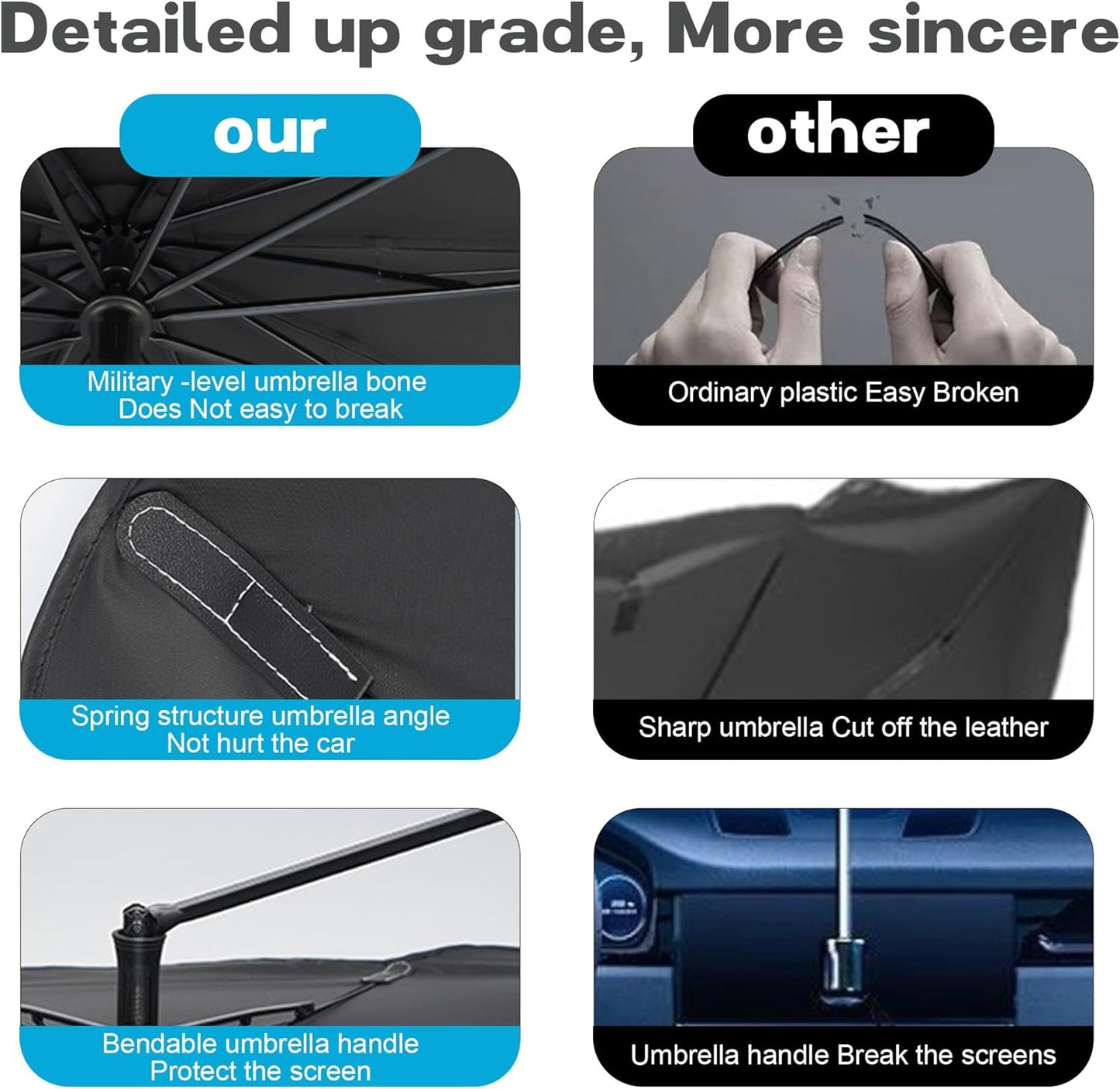 Windshield Sun Shade Umbrella, Portable Foldable, Spring Structure Wind Shield, Front Window Sunshade, Protect from Sun Rays Car Windshield, Universal for Any Car (57'' x 31.5'')