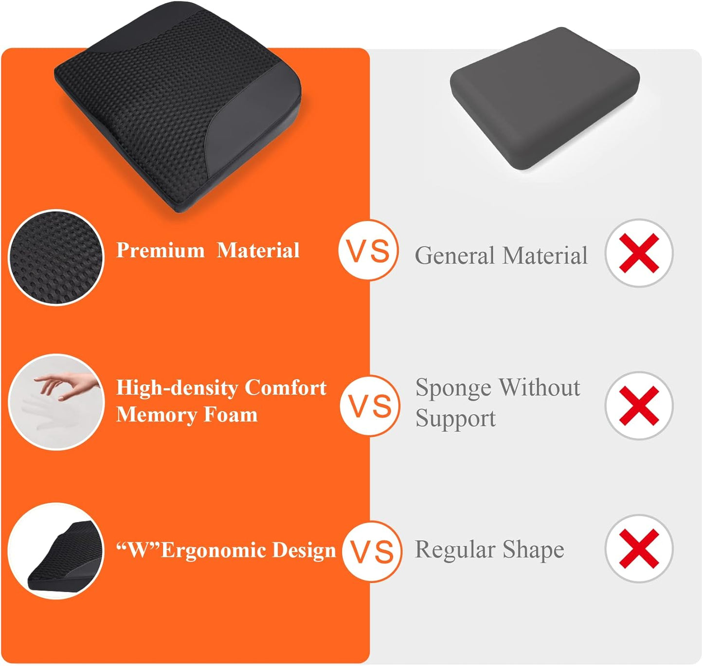 kingphenix Premium Car Seat Cushion, Memory Foam Driver Seat Cushion to Improve Driving View- Coccyx & Lower Back Pain Relief- Seat Cushion for Car, Truck, Office Chair (Black Mesh Cloth)