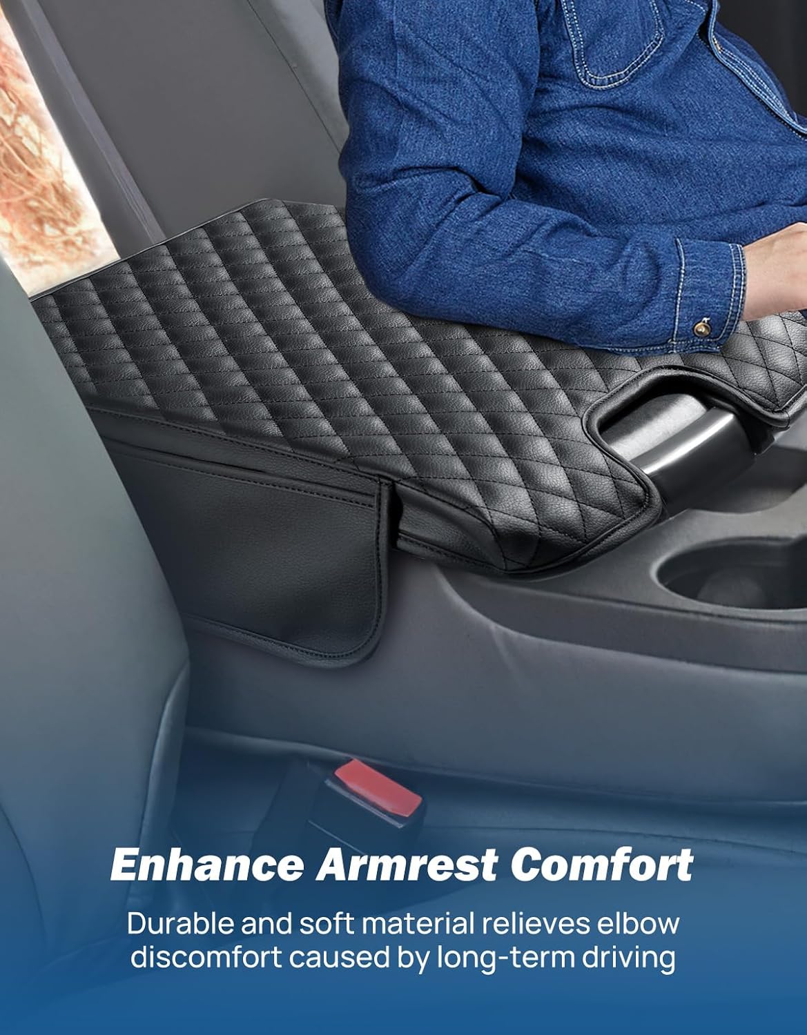 JOYTUTUS Center Console Cover Compatible with 2013-2018 Ram 1500 & 2013-2025 Ram 2500/3500/1500 Classic Model Jump Seat, Leather Arm Rest Armrest Cover for Car, Middle Console Cover Lid, with 2 Pocket