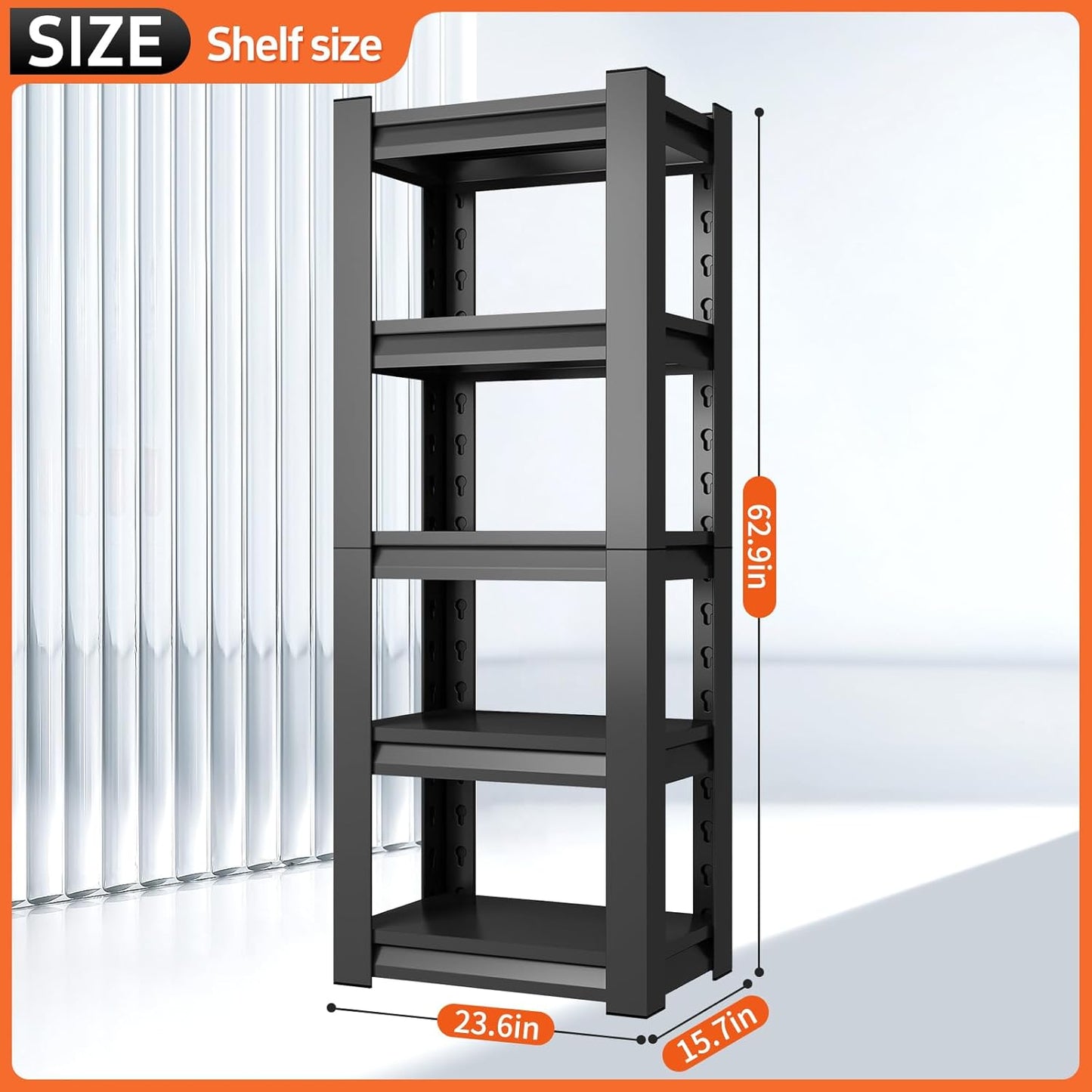 63" H Garage Shelving Unit, Garage Storage Shelves 1600LBS Heavy Duty Shelving, Adjustable 5 Tier Metal Shelving Utility Shelf, Storage Rack for Industrial, Warehouse, Basement (15.7" D*23.6" W*63" H)