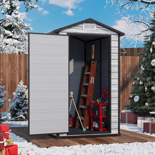 All-Weather Resin Shed with Window, Outdoor Plastic Garden Shed with Lockable Door and Vents, Outdoor Resin Storage Sheds for Tool, Bike, Backyard, Patio