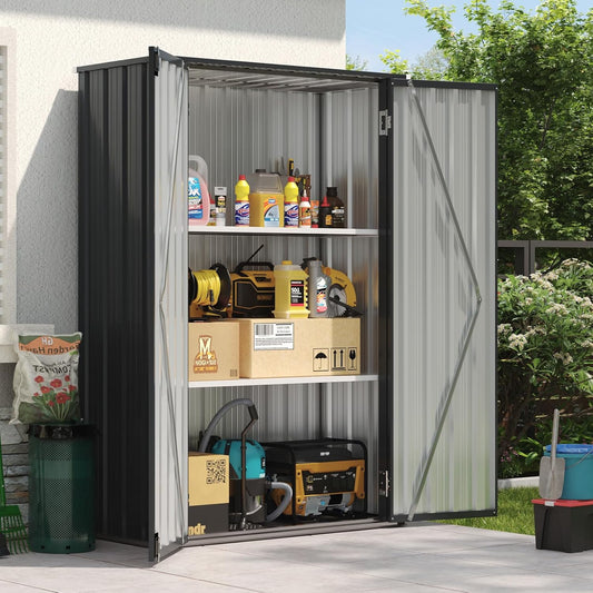 Aoxun 47x19 in Outdoor Storage Cabinet Metal Garden Shed with 2 Adjustable Shelves 3 Layer Indoor& Outdoor Waterproof Vertical Storage Shed for Patio Garden, Garage, Porch (34 Cu.Ft)