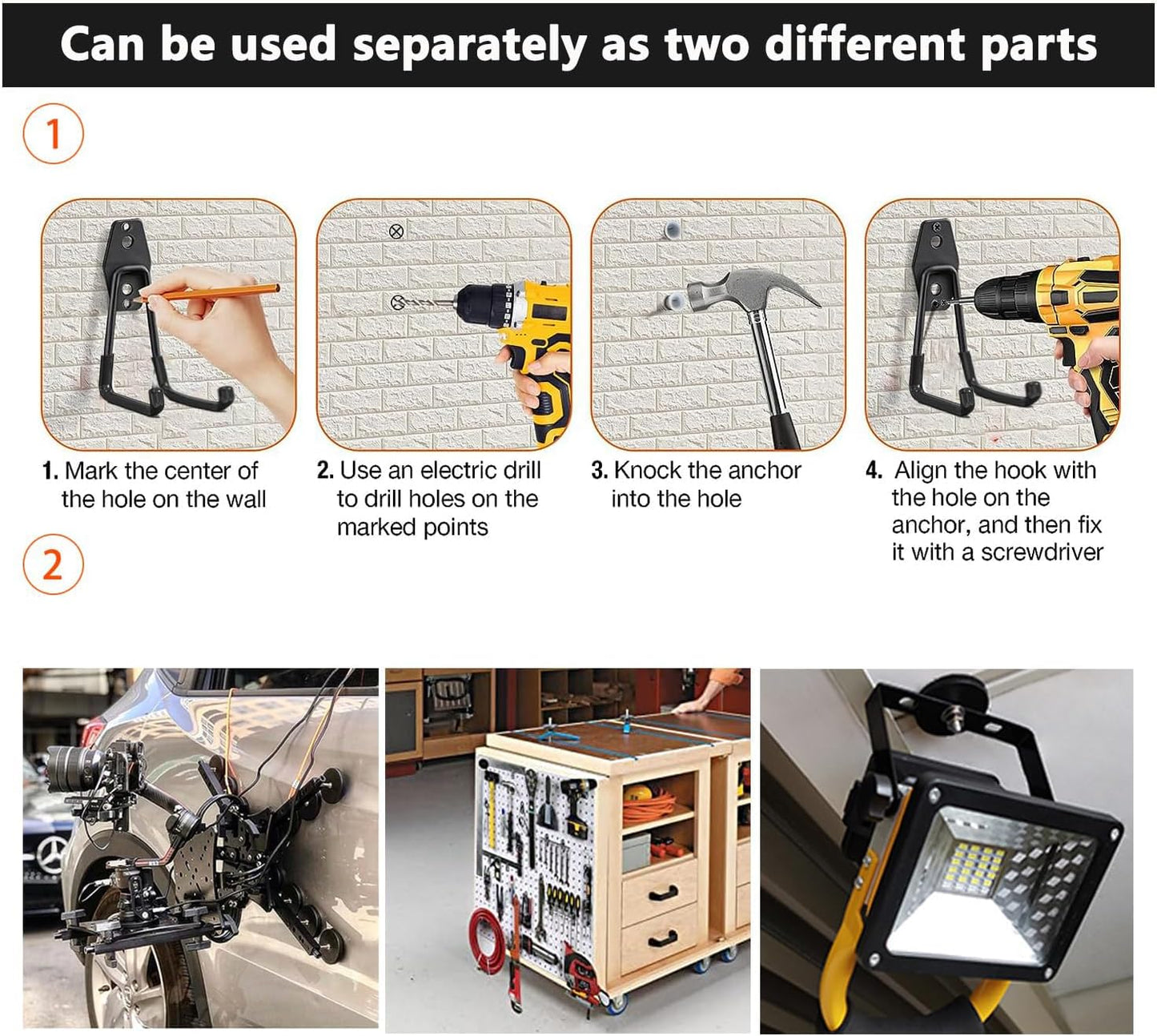 Heavy Duty Storage Magnetic Utility Hooks, Large Garage Magnet Hooks with Anti-Slip Coating for Metal Cabinet,Pegboard,Garage Shelve,Garden Tools(4Pack)