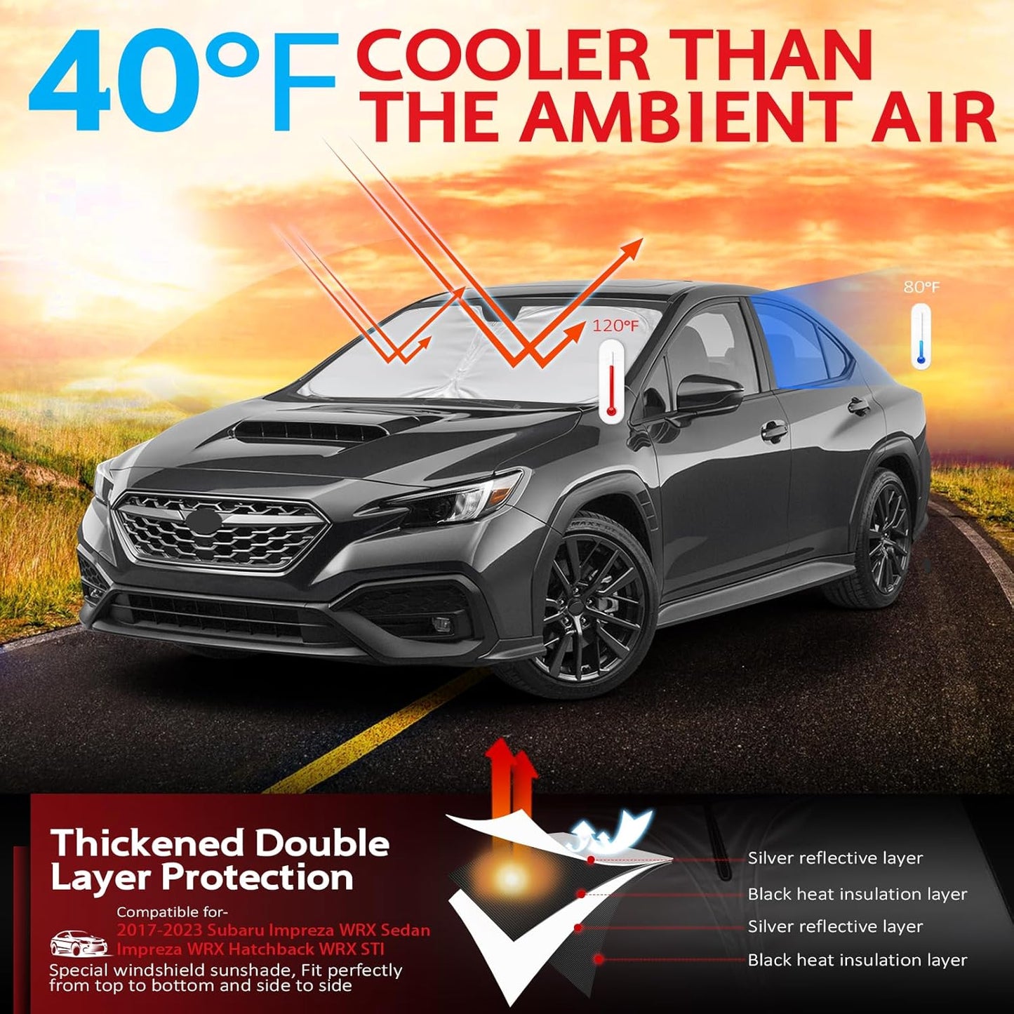 KAYZT Windshield Sun Shade for 2017-2023 Subaru Impreza WRX Sedan Impreza WRX Hatchback WRX STI Foldable Sunshade Front Window Custom Fit Car Accessories