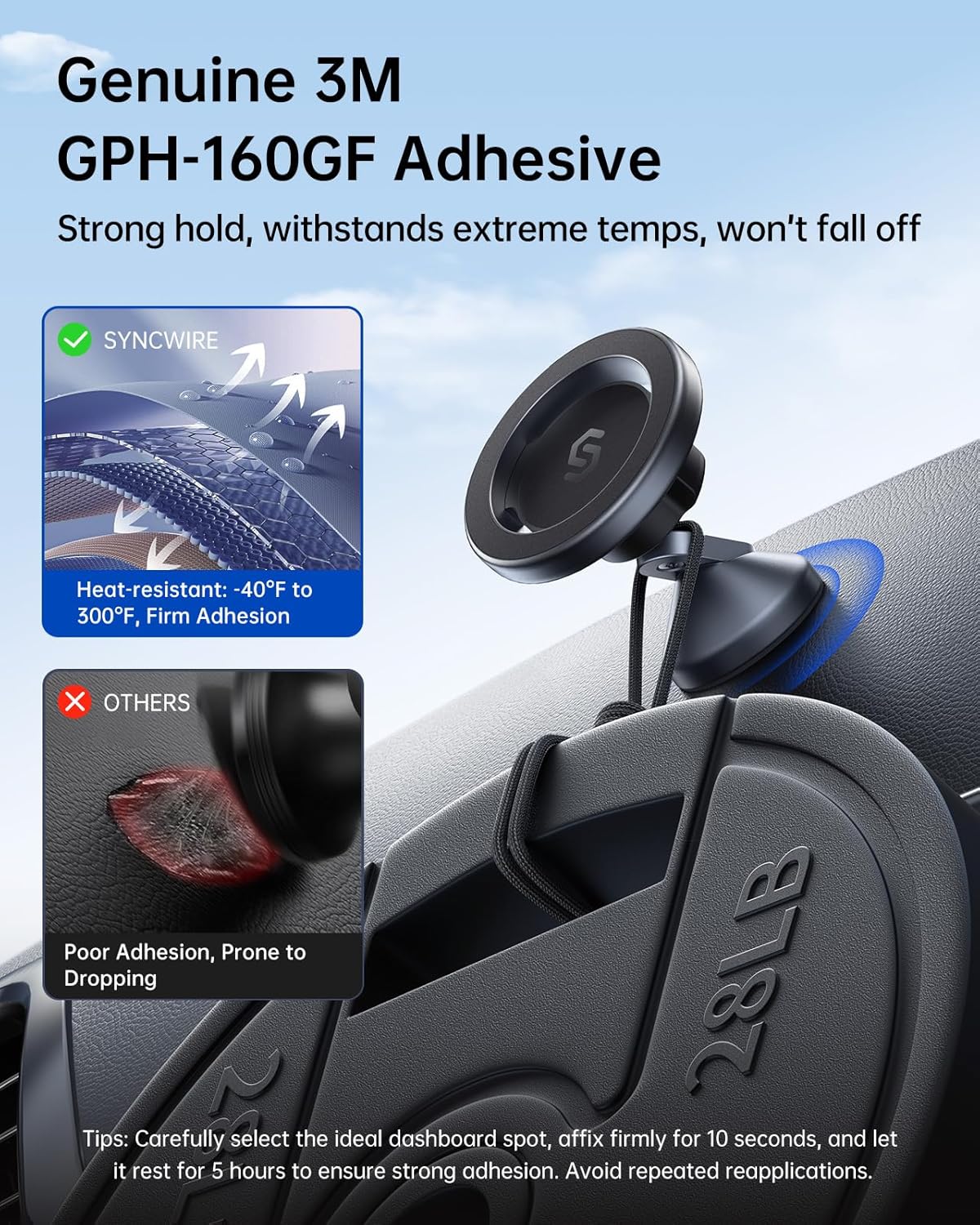 SYNCWIRE for MagSafe Car Mount - 360 Rotation Magnetic Phone Holder for Car Dashboard, Strong Magnets Car Phone Holder Mount Compatible iPhone 16 Pro Max 15 14 13 12,Samsung - MagSafe Car Accessories