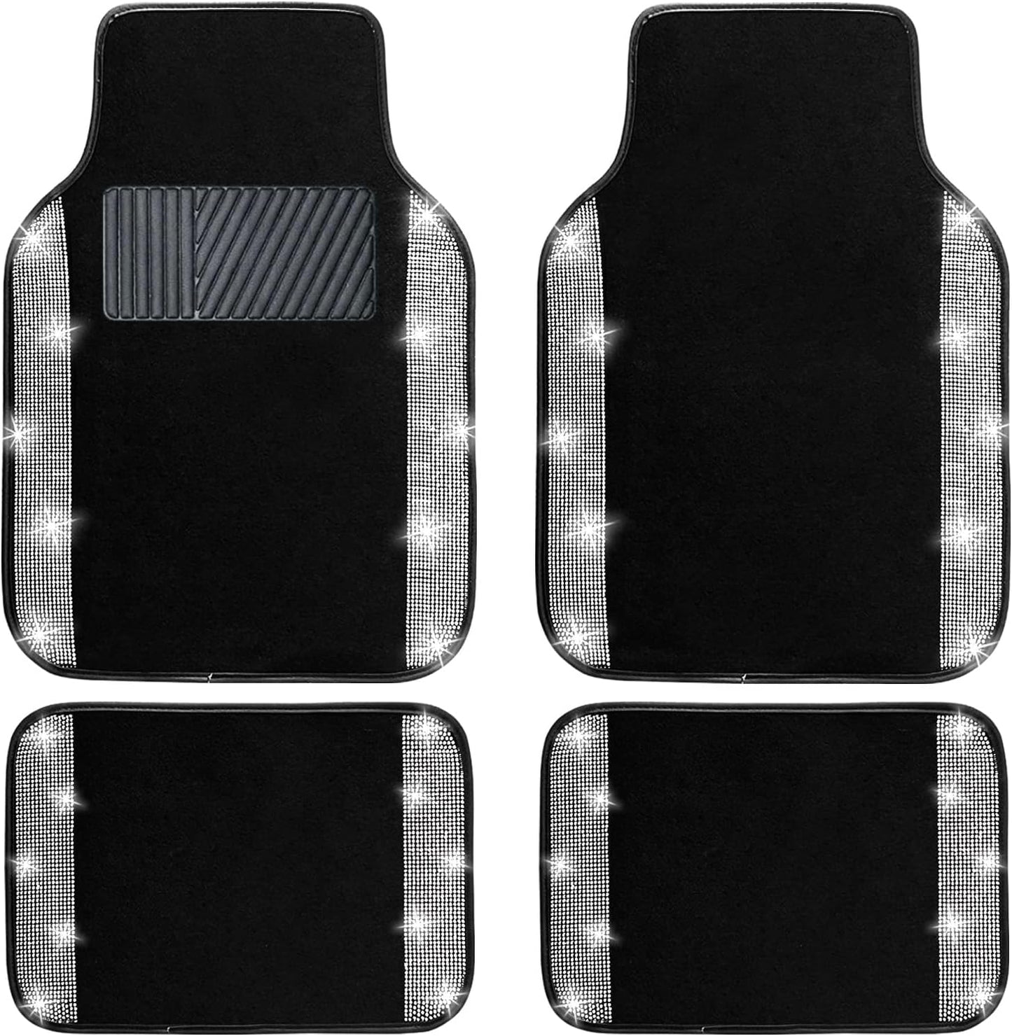 NBTEPEM Bling Car Floor Mats Full Set, Universal Fit Most Cars,SUV, Trucks, 4 pcs Sparkle Glitter Diamond Carpet for Women Girls with Anti-Slip Pad (Silver Diamond)