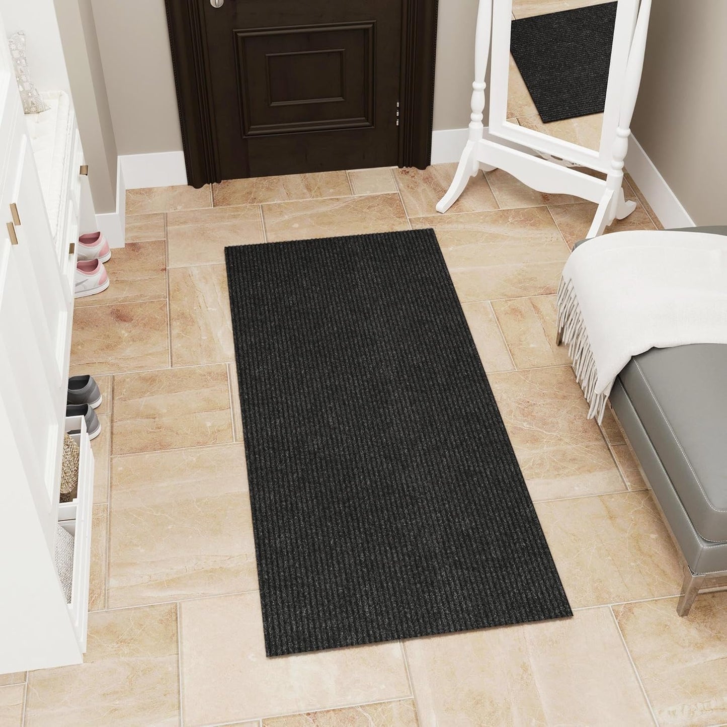 Ottomanson 2' x 4' Muddy Mat Entryway Rug Scraper Doormat - Non-Slip, Dirt Trapping for Indoor & Outdoor Use - Perfect for Kitchen, Garage, Patio & High-Traffic Areas, Black