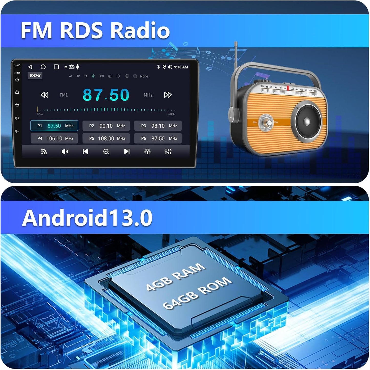 4G+64G Android 13 Car Radio for Honda Civic 2006-2011 with Wireless Carplay Android Auto GPS Navigation 10.1 Inch IPS Touch Screen Head Unit, Support Steering Wheel Control, Mirrorlink, Backup Camera