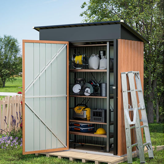 5x3 Ft Storage Shed, Outdoor Metal Shed with Floor Base& Lock, Small Lean to Shed, Compact Vertical Outside Bike Tiny House for Garden, Backyard, Patio, Tool