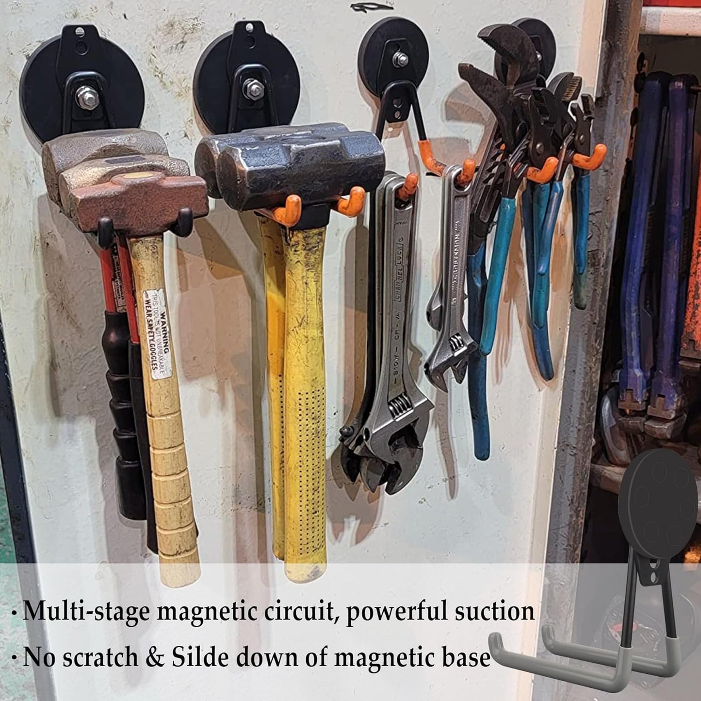 ULIBERMAGNET Magnetic Garage Hook, Cordless Drill Hooks Heavy Duty,Power Tool Organizer,Large Manget with Hooks for Workshop Organization,2 Pack Hook for Drill,Garden Tool(Gray)