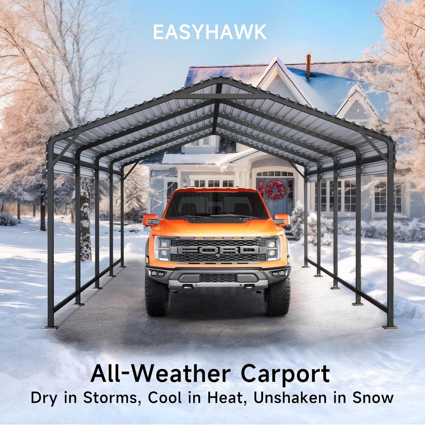 12x20 FT Metal Carport, Enhanced Base and Steel Roof for All-Weather Use, Outdoor Heavy Duty Garage Galvanized Car Shelter for Bass Boats, Full-Sized Pickup Trucks, and Tractors