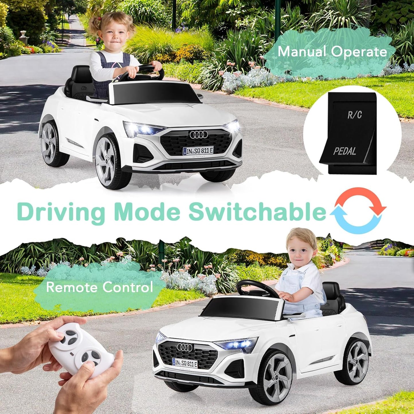 Licensed Audi SQ8 Ride on Car by OLAKIDS, 12V Kids Electric Vehicle with Remote Control, Toddlers Battery Powered Toy with 3 Speeds, Wheels Suspension, Music (White)