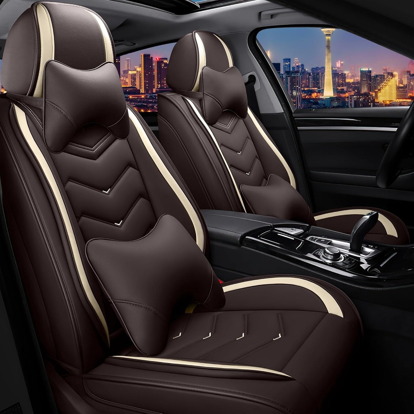 Car Seat Covers for Chrysler Pacifica 2004-2025, Stylish Sport Seat Cover, Premium Nappa Leather Car Seat Cover. Automobile Seat Covers Sets.(Luxury 2 Seats/Coffee Color)