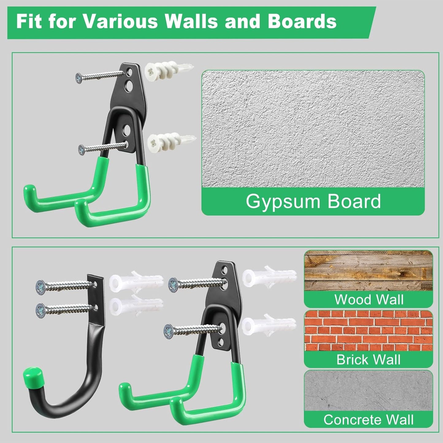 LANDNEOO Garage Hooks, 20-Pack Steel Garage Accessories for Organization and Storage, Heavy Wall Mount Duty Hooks with Anti-Slip Coating for Hanging Ladder, Bike, Power Tools and More Tools, Green