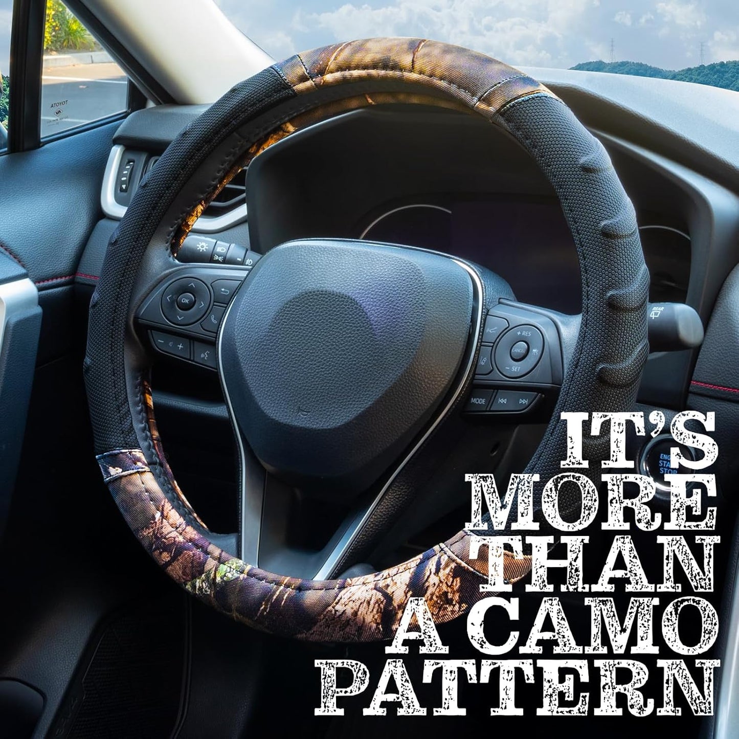 Mossy Oak Steering Wheel Cover with Comfort Grip; Heavy Duty 600D Oxford Material with Mossy Oak Break-up Country Camouflage; Fits Sedans Compact SUVs Mini Vans with Steering Wheel Size 14.5" to 15"