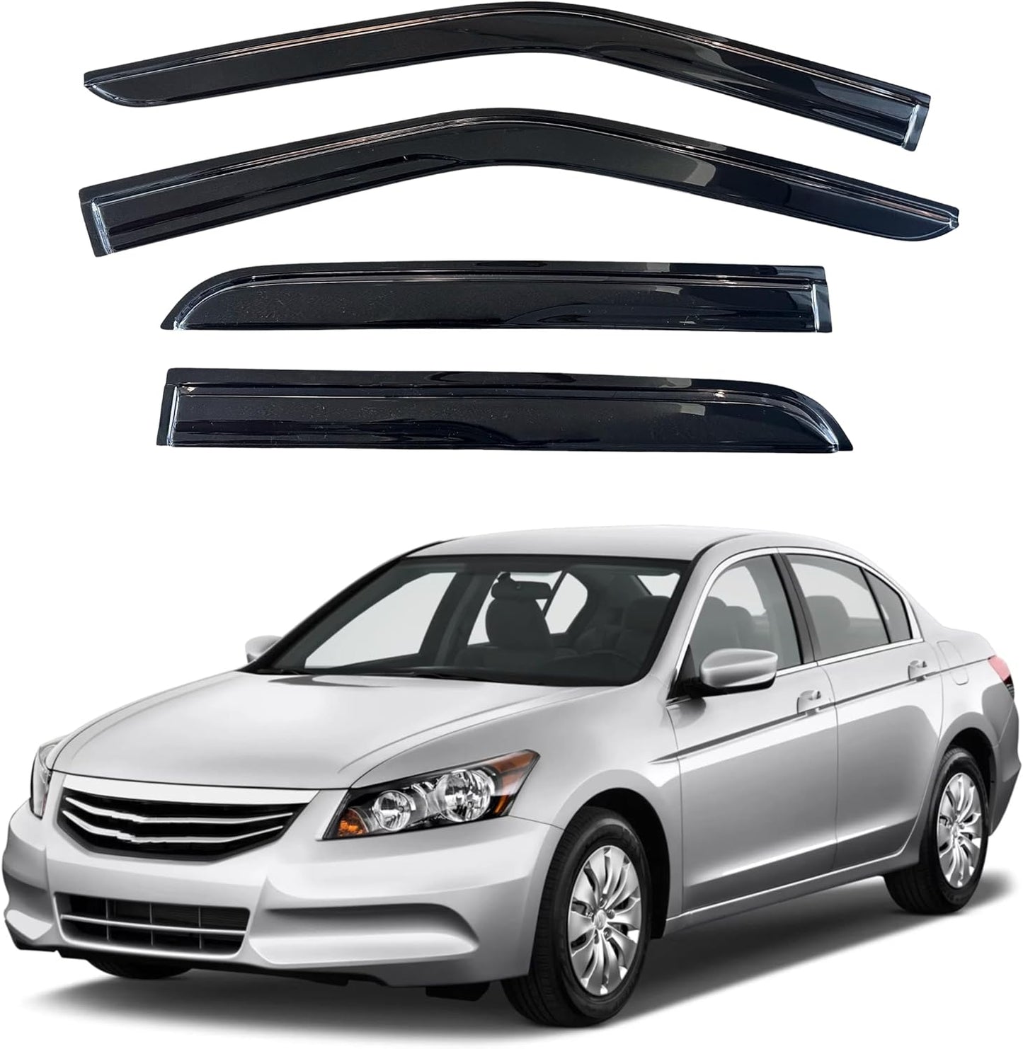 KPY Window Visor Compatible with Honda Accord Sedan 2008-2012, 4PC Rain Guard Side Window Vent Deflectors Tape-On Mugen Style, 2008 2009 2010 2011 2012