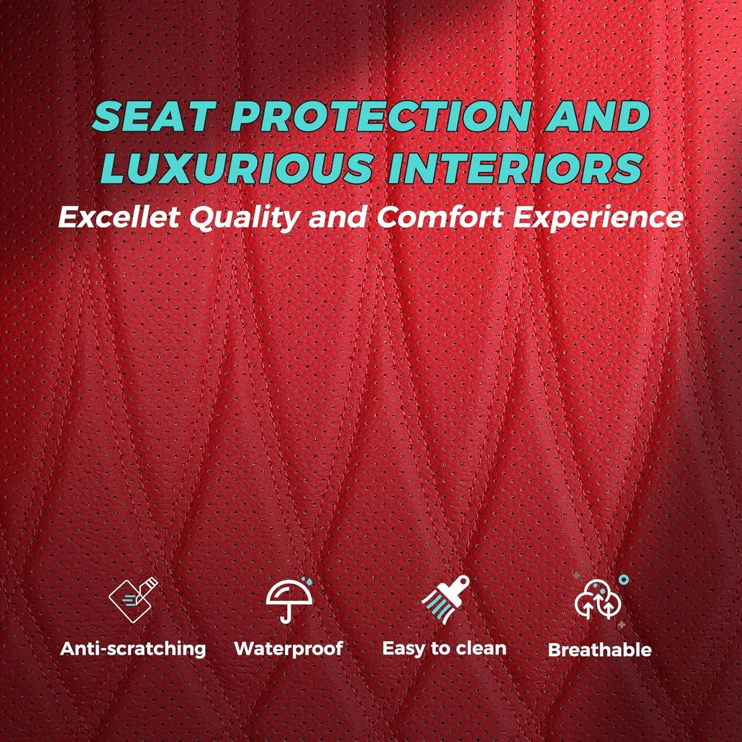 Seat Covers for Honda Civic Sedan LX 2016 2017 2018 2019 2020 2021, Faux Leather Car Seats Cover Full Set (Rear Row Solid & No Folding Backrest)-RED