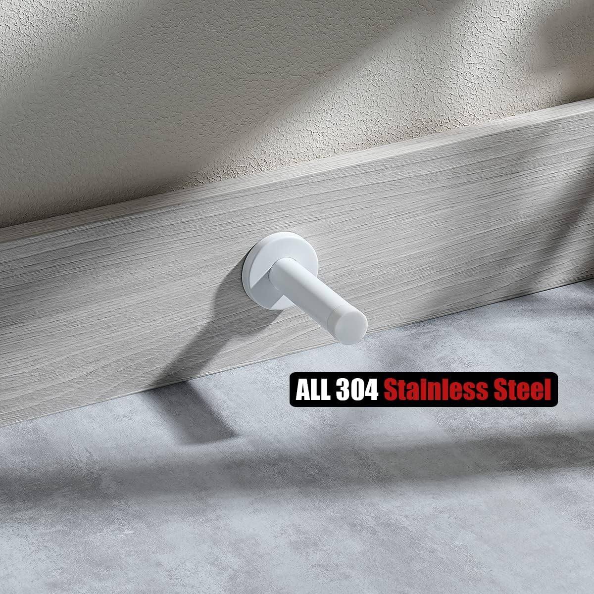 JQK Door Stopper White, 304 Stainless Steel Thicken 1mm Sound Dampening Door Stop Bumper Wall Protetor 8 Pack, DSB5-WH-P8