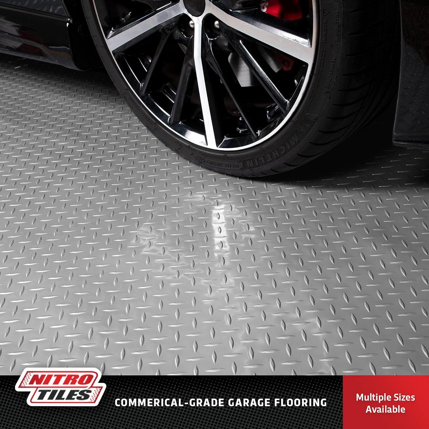 IncStores 2.5mm Thick Commercial-Grade Nitro Roll Garage Floor Mat | Flexible Vinyl Floor Mat for a Stronger and Safer Garage, Workshop, or Trailer | Diamond-Plate, Midnight Black, 8' x 40'