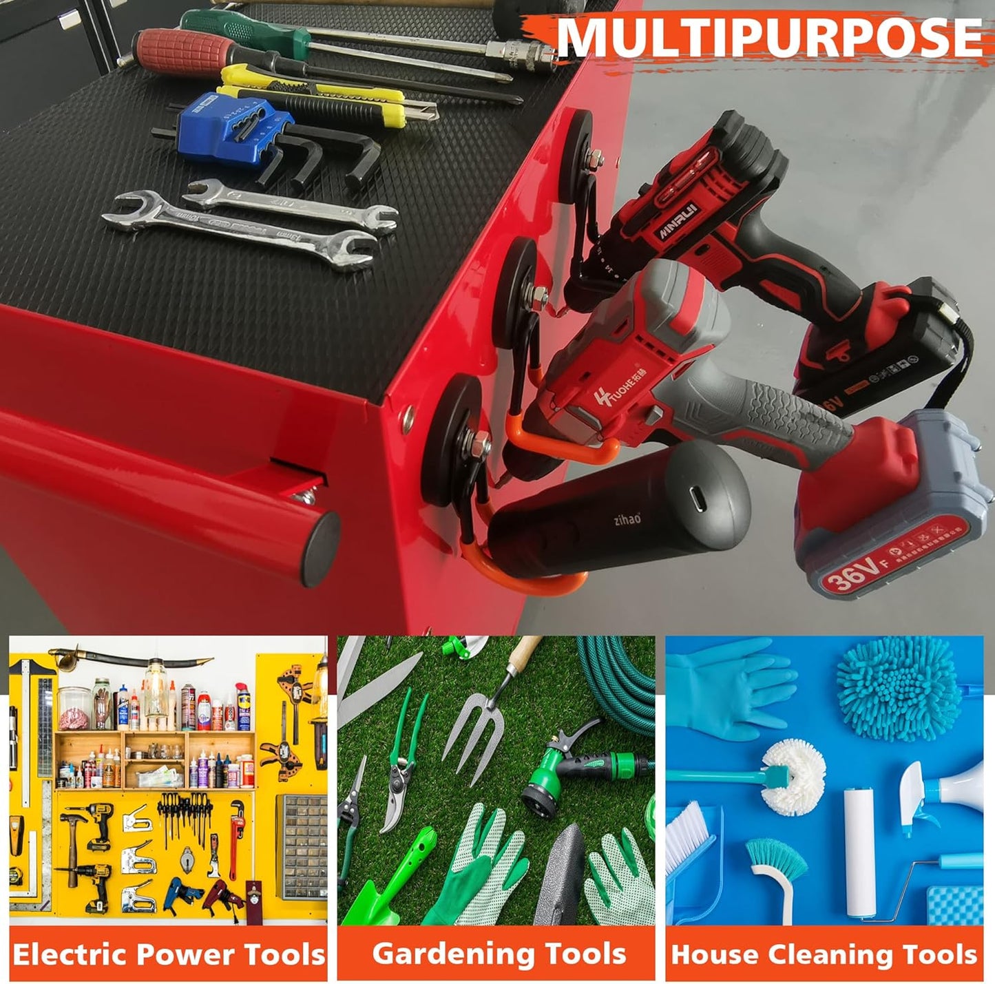 ULIBERMAGNET Heavy Duty Magnetic Hooks,Strong Large Magnet Hooks for Power Drill,Garden Tools, Hose,Pegboard,Garage,Workshop,4 Pack Magnetic Storage Hooks for Indoor Outdoor Hanging(Gray)