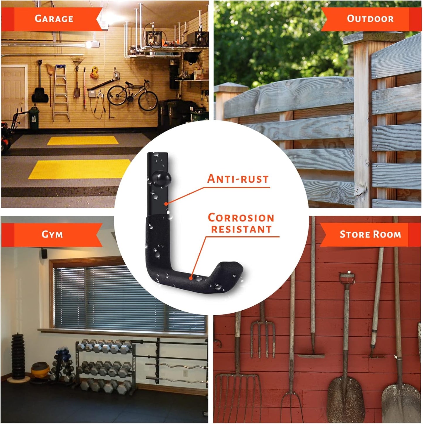 8 Pack Garage Storage Hooks, Ladder Hangers, Steel Wall Mount Hooks, Utility Hooks for Hanging Heavy Duty Shed Tools, Ropes, Garden Hoses, Shovel, Bulk Items, etc.（88lbs, 4Inch）