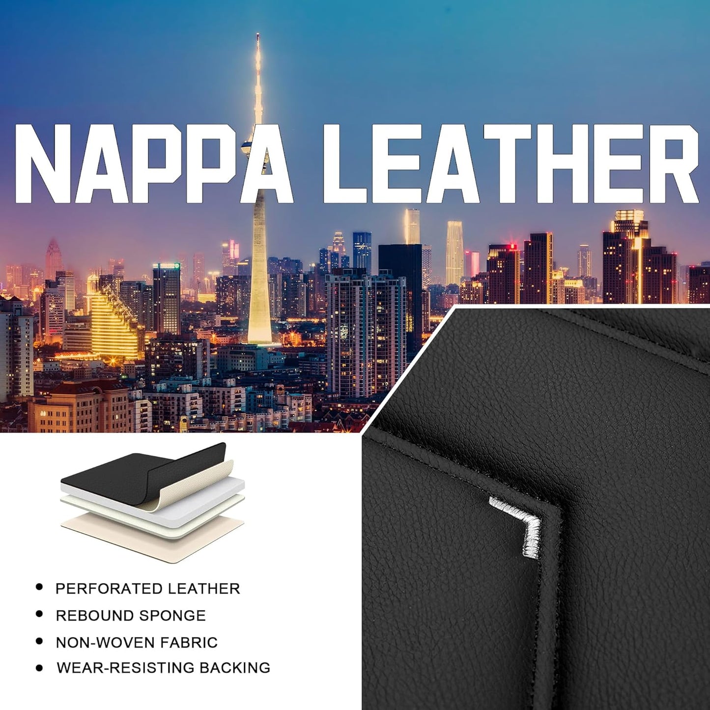 Car Seat Covers for Chrysler Pacifica 2004-2025, Stylish Sport Seat Cover, Premium Nappa Leather Car Seat Cover. Automobile Seat Covers Sets.(Luxury 5 Seats/Black White)