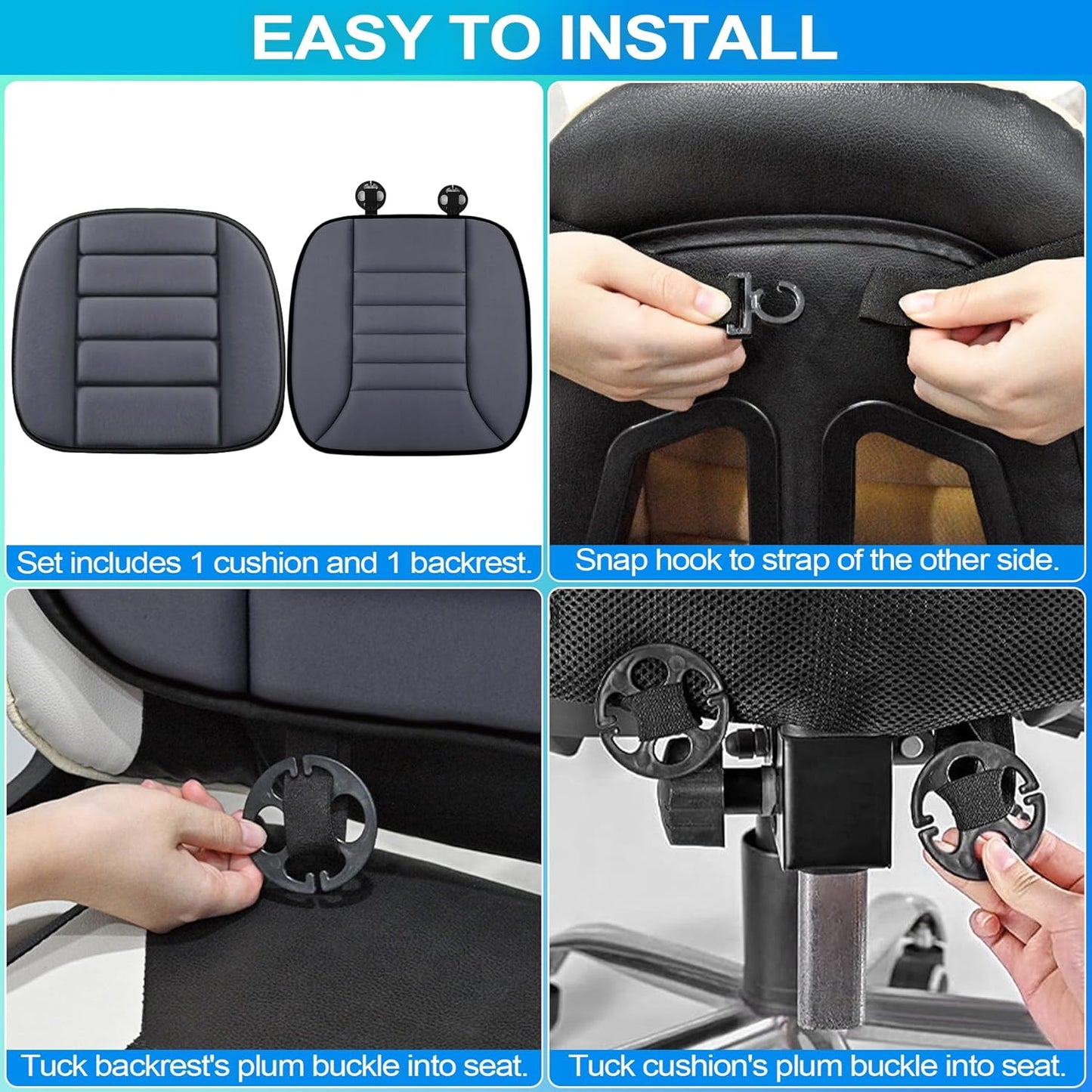 MYFAMIREA Car Seat Cushion and Lumbar Support Pillow 1.2'' Thick Memory Foam Desk Chair Cushion Back Support for Automotive Seat Driver, Travel, Leg and Back Pain Relief, Washable Adjustable Dark Gray