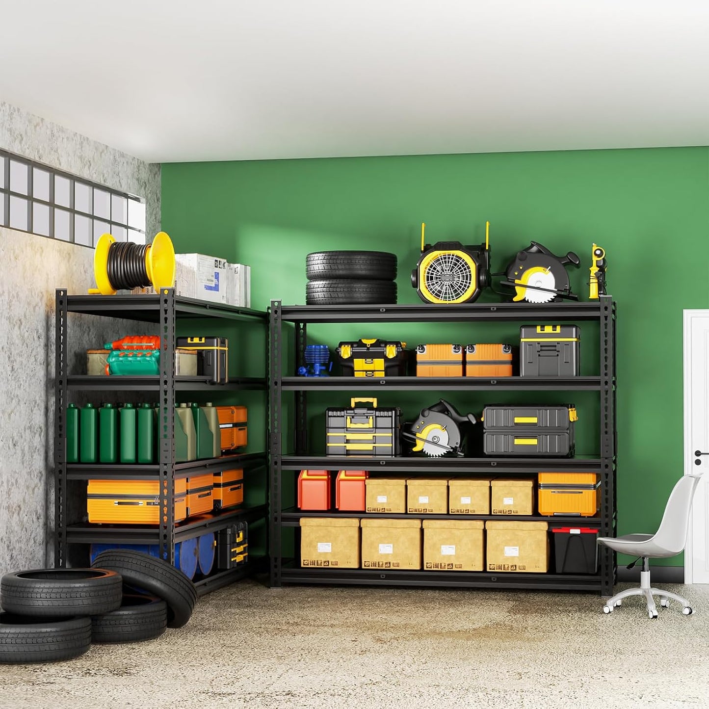 5-Tier 60”D X 20”W X 72”H Garage Shelving Heavy Duty 3000LBS Shop Shelves Heavy Duty Adjustable Unit Rack Metal Rack (Black)