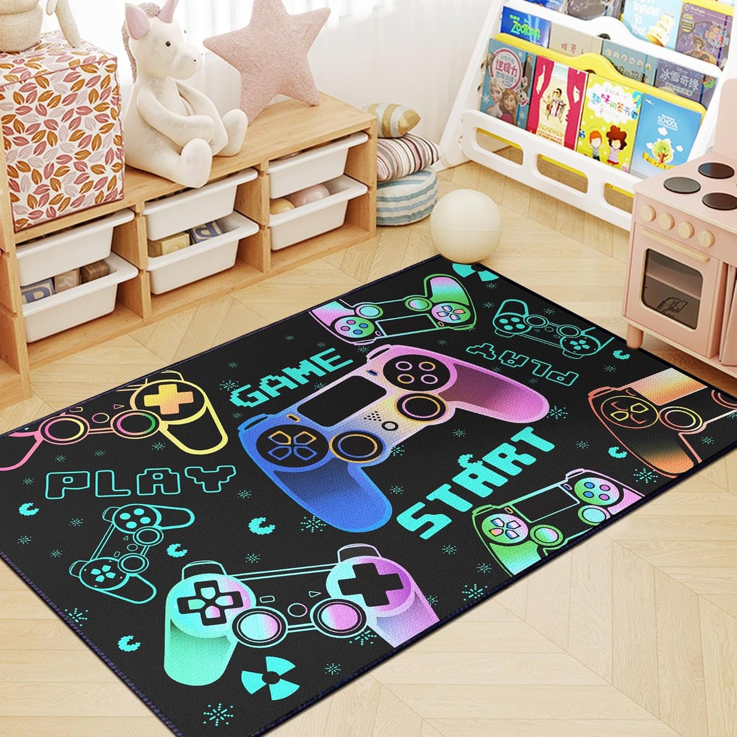 Play Gaming Rug for Bedroom Gamer Mat Gamepad for Boys Room 59"x39" for Playroom Decor Washable