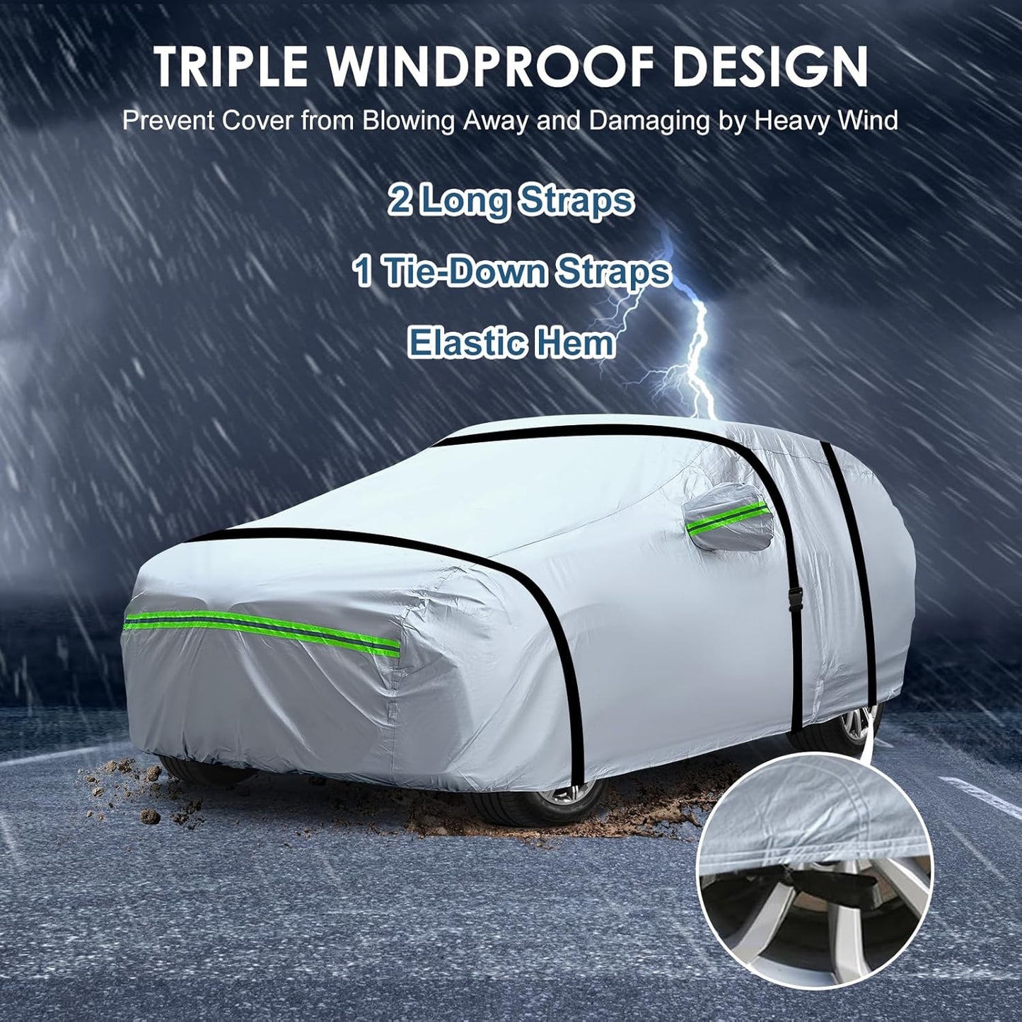 AUQDD 6-Layers Premium SUV Car Cover Waterproof All Weather Weatherproof UV Sun Protection Snow Dust Storm Resistant Outdoor Exterior Custom Form-Fit Full Padded Car Cover with Straps 165"-179" K6