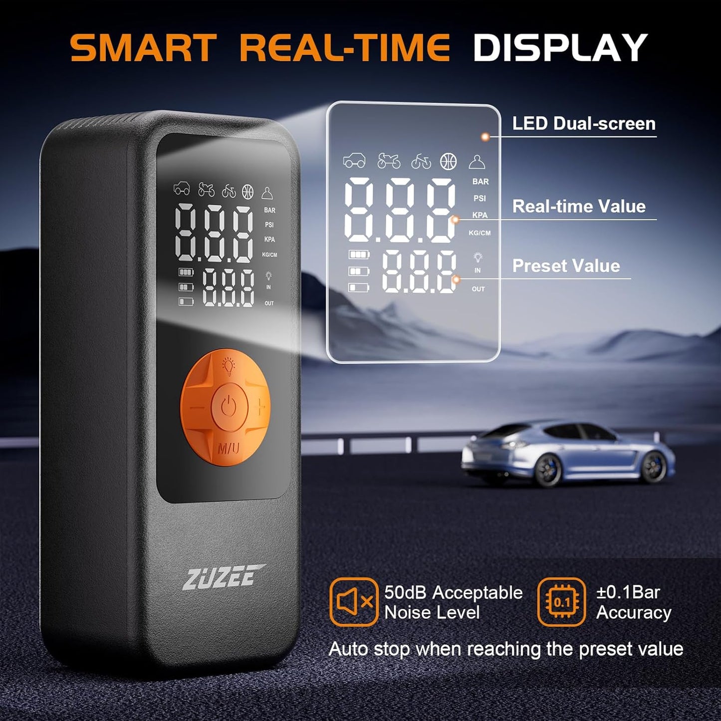 Tire Inflator Portable Air Compressor, 4X Faster Inflation & High-Capacity Battery, Tire Pump with Digital Pressure Gauge & LED Light, 150PSI Air Pump for Car Tires, Motorcycle, Bike, Ball, etc