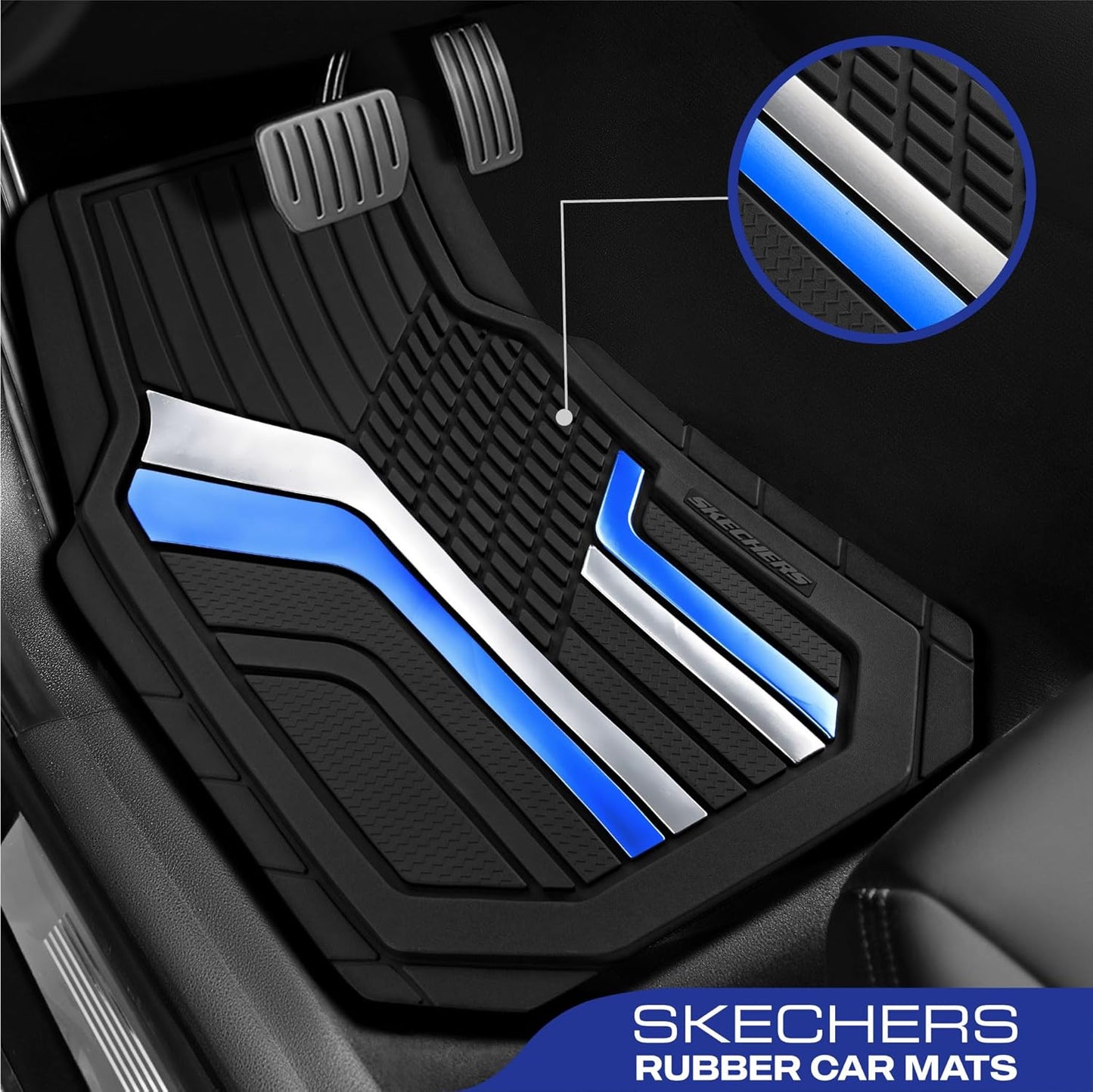 Skechers Heavy Duty Rubber Car Floor Mats,Dual Color Design Floor Mats,All Weather Car Mats,Waterproof Trim To Fit Universal Floor Liner Car Accessories,Automotive Floor Mats For Cars Trucks Suvs,Blue