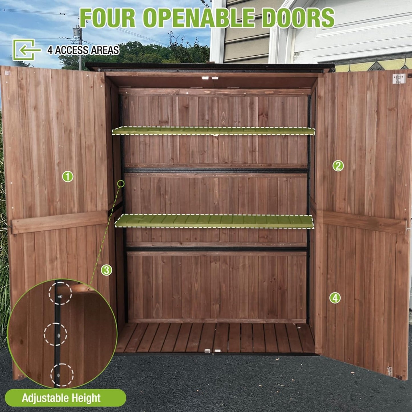 Outdoor Storage Shed Large Cabinet with Strong Metal Frame,Wooden Tool House with Adjustable Shelfs, House Garden Shed for Backyard Garden Patio Lawn