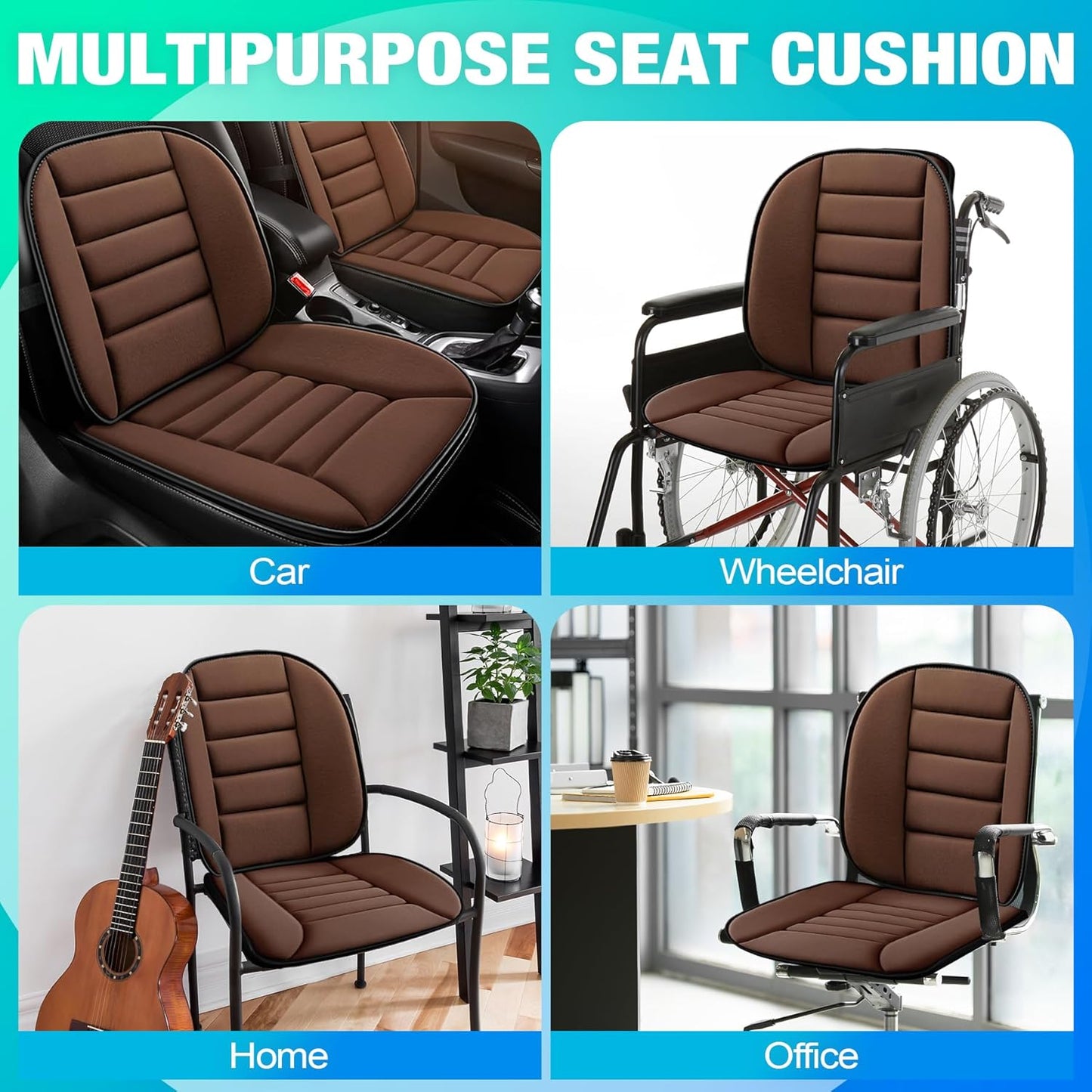 MYFAMIREA Car Seat Cushion and Lumbar Support Pillow 1.2'' Thick Memory Foam Desk Chair Cushion Back Support for Automotive Seat Driver, Travel, Leg and Back Pain Relief, Washable, Adjustable, Coffee