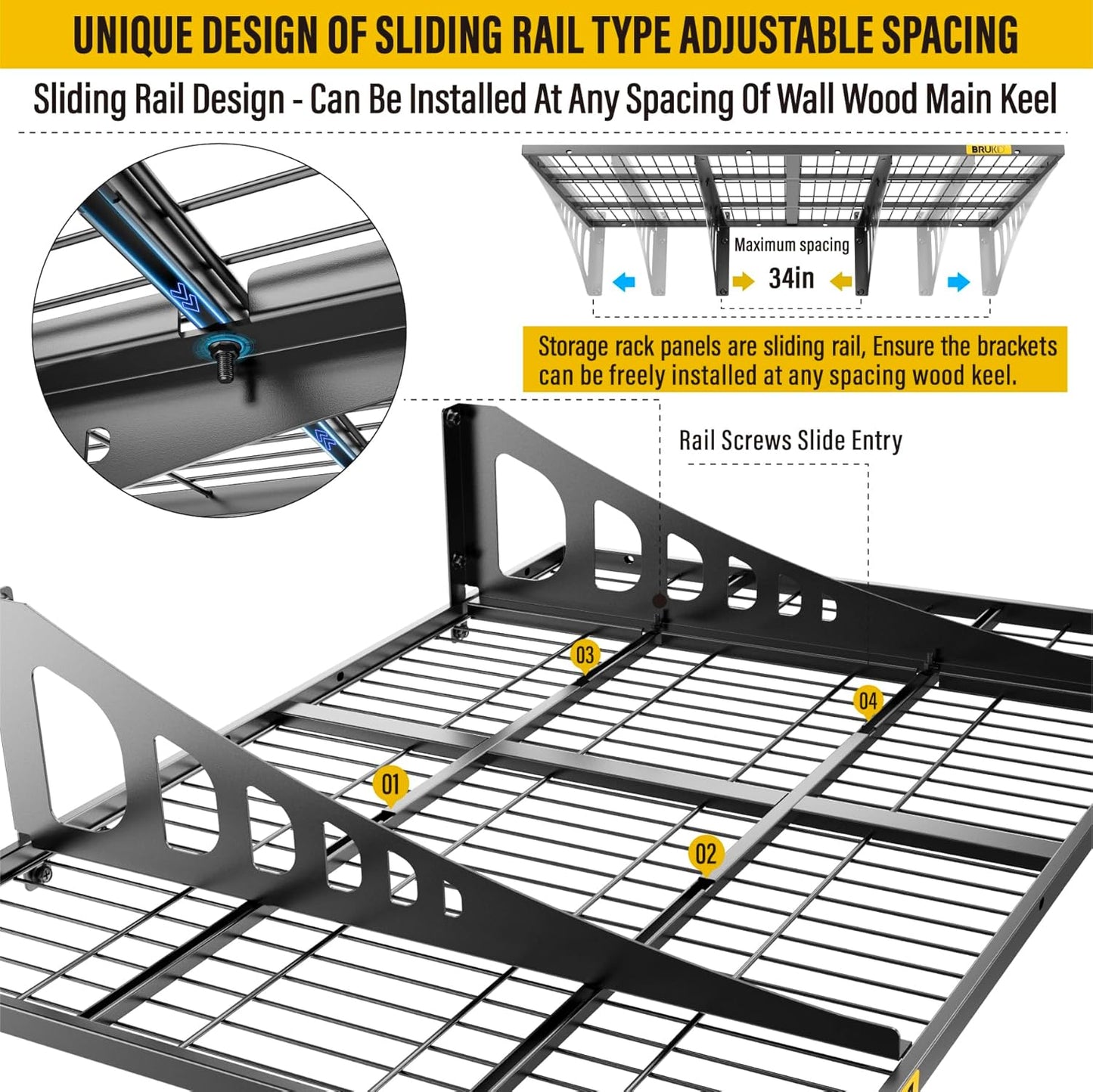 2x3ft Adjustable Rail Wall Garage Storage Shelf, Tool Room, Supermarket Wall Storage Shelving Rack (1 Pack-Black)