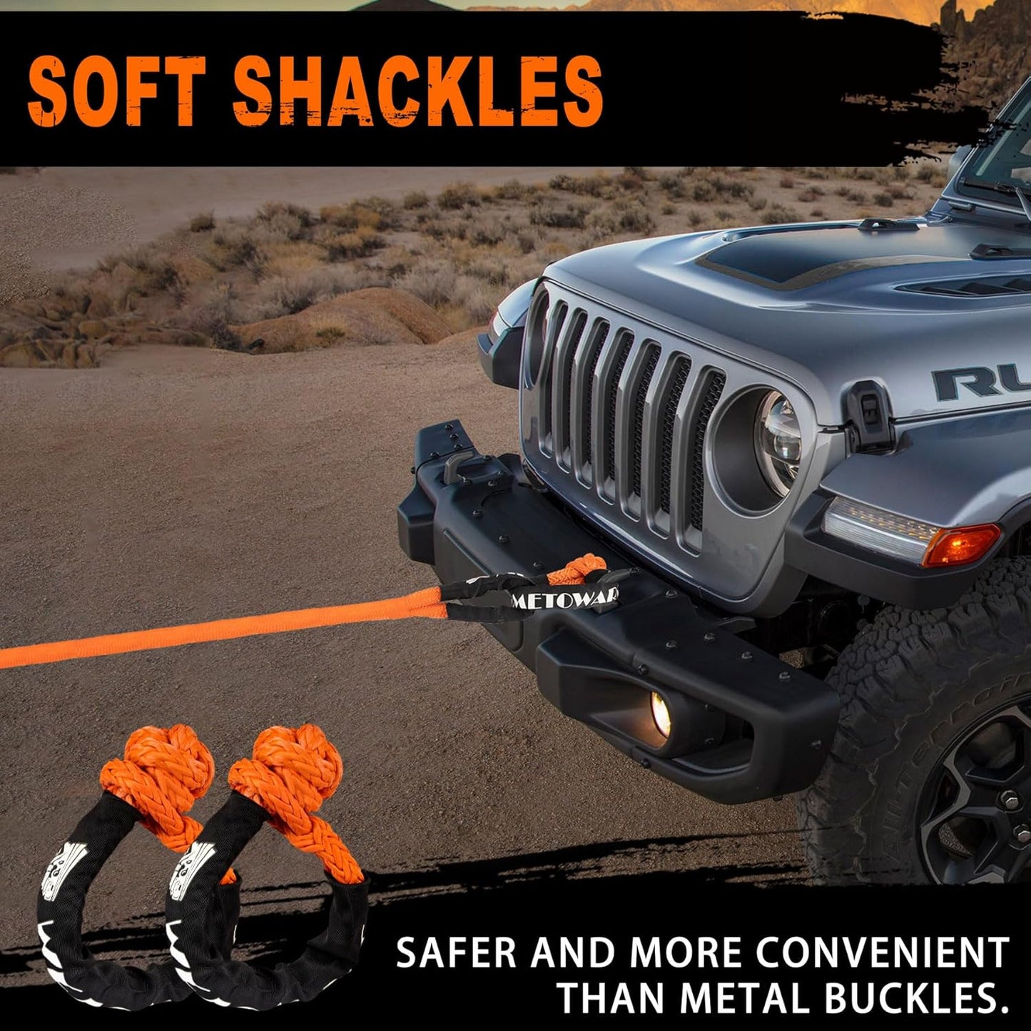 METOWARE Kinetic Recovery Rope (1’’ x 30ft) 35,000 LBS Offroad Tow Kit with 1/2inch x 22 Inch Soft Shackles, Heavy Duty Towing Rope Kit for UTV, ATV, Truck, Car