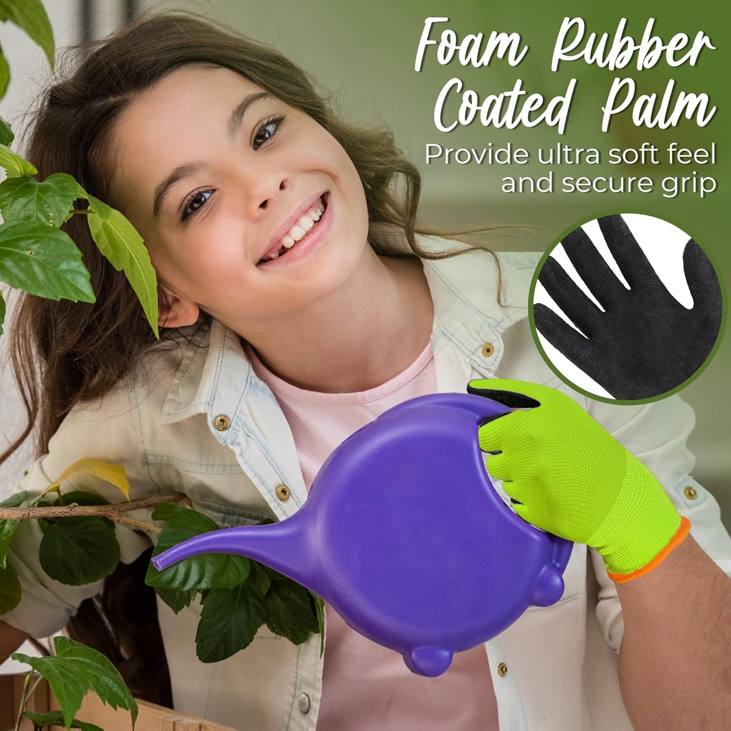 HANDLANDY 2 Pairs Kids Gardening Gripper Gloves, Foam Rubber Coated Children Toddler Garden Yard Work Outdoor Playing Gloves for Girls Boys (Size M)