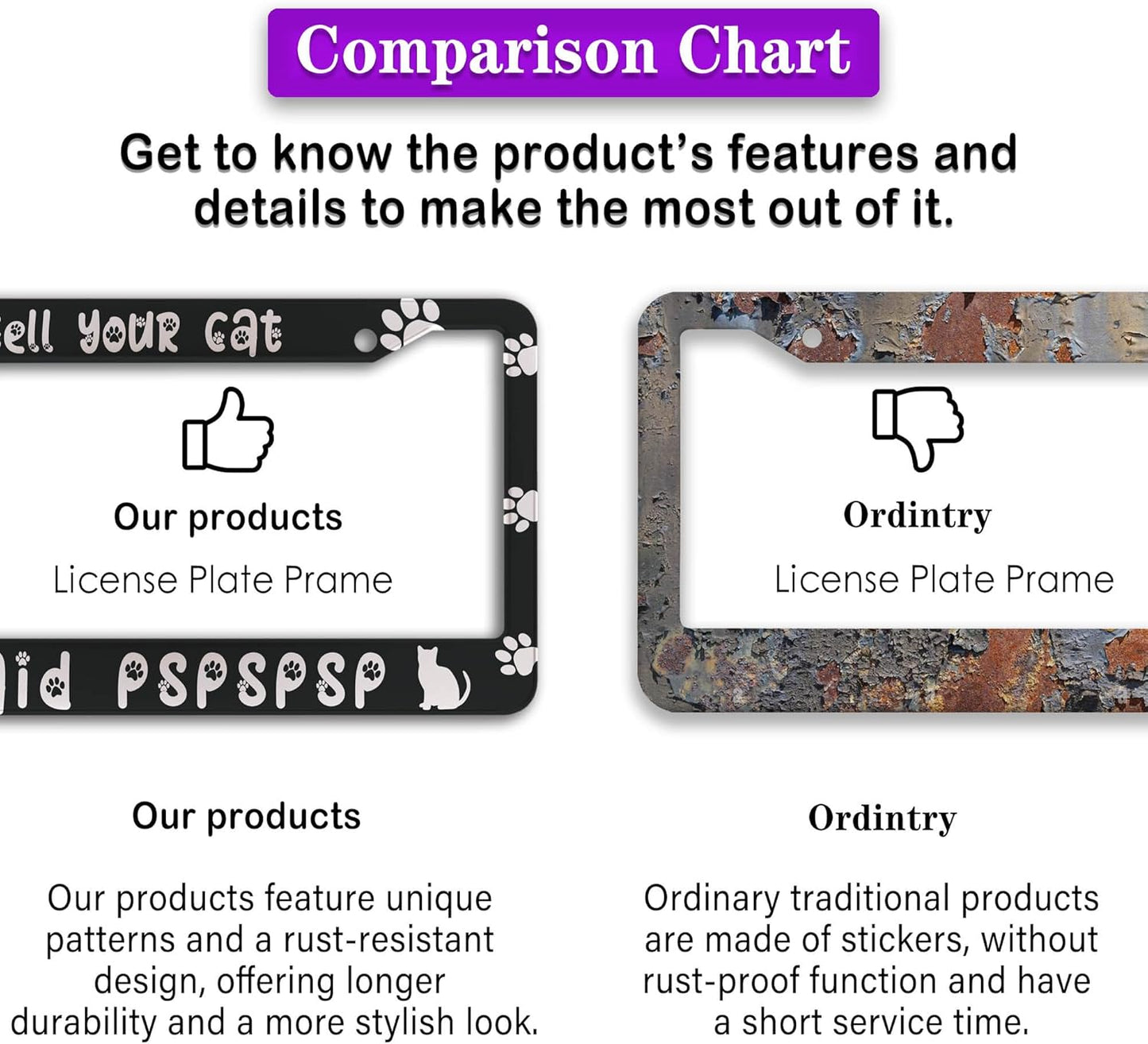 License Plate Frames Black and White License Plate Cover Tell Your Cat I Said Pspspsps Aluminum Metal Car Accessory 2 Pack with Screw Covers Set