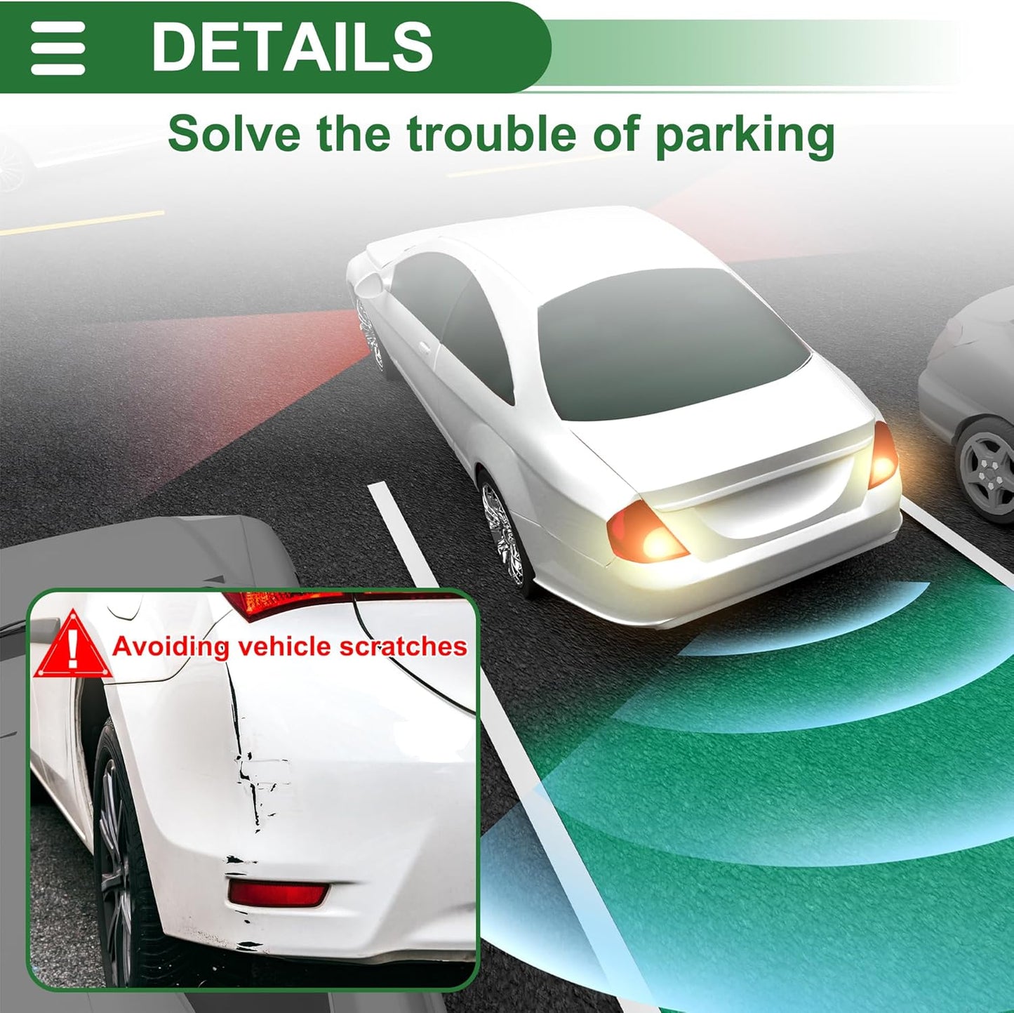 Motoforti Auto Vehicle Reverse Backup Radar System Reverse Parking Sensors Sound Warning Alarm Buzzer Reminder Distance Detection Silver Tone 8 Parking Sensors