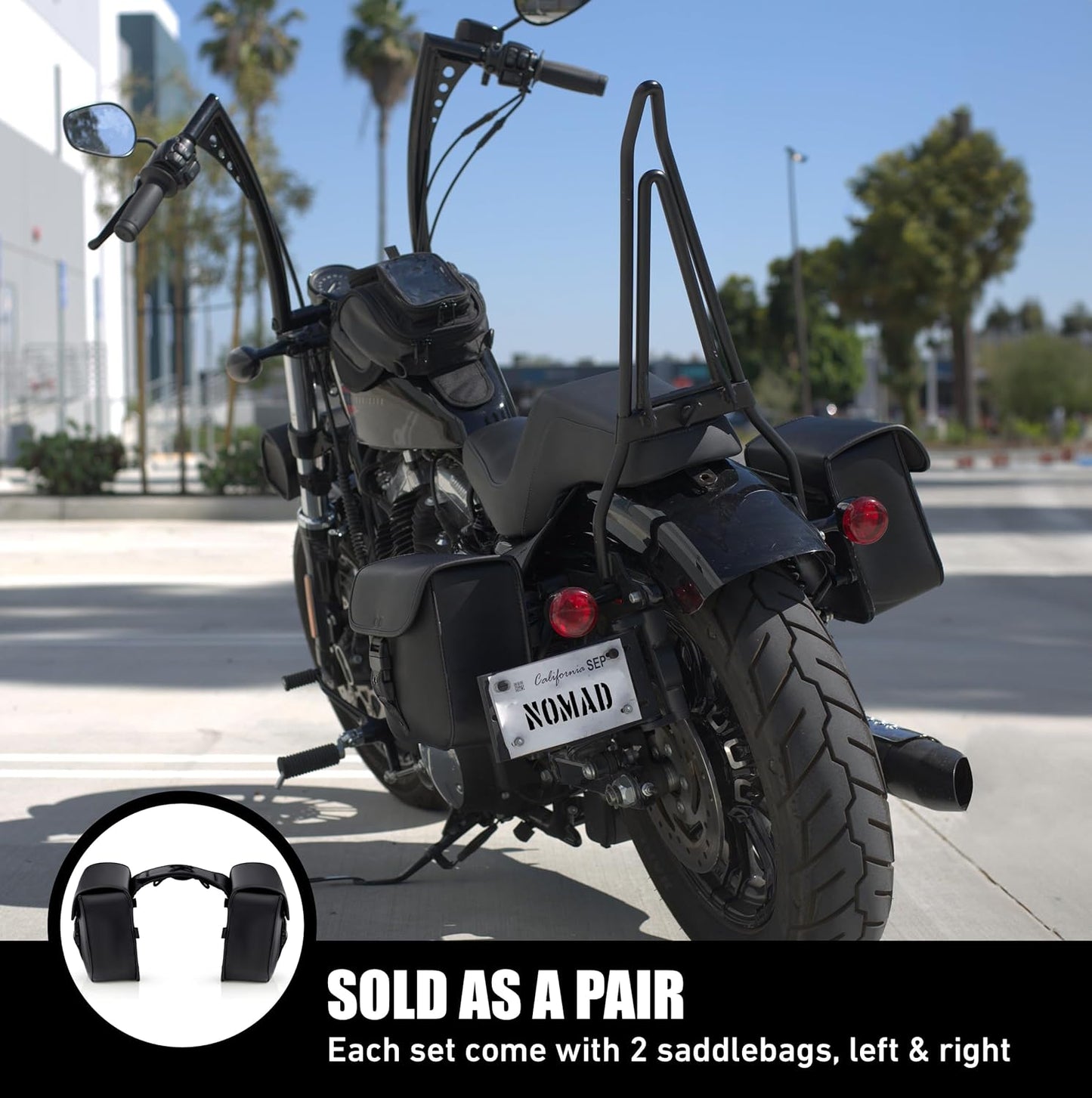 Nomad Leather Motorcycle Saddlebags Quick-Easy Universal Fit Throw Over Saddle Bags Cruiser Biker Side Bags (Black)