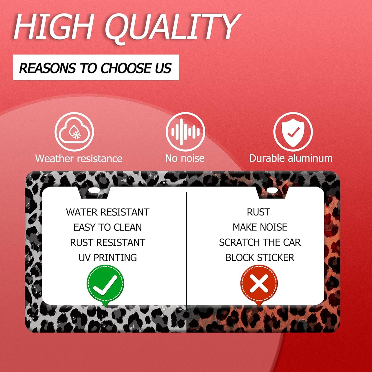 Black Gray Leopard Print License Plate Frame Beautiful Cheetah Print License Plate Holder Funny Stainless Steel Accessories Cars Decor with 2 Holes and Screws Fits Standard Us Ca Vehicles 12.2 X 6 in