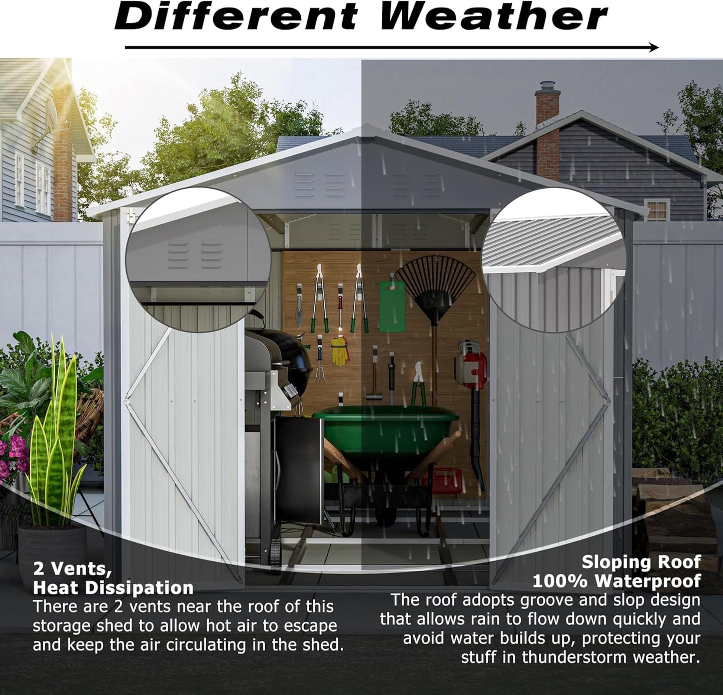 8×12 Ft Outdoor Storage Shed with Double Doors, Metal Shed with Frame Floor and Lockable Doors for Patio, Garden and Backyard